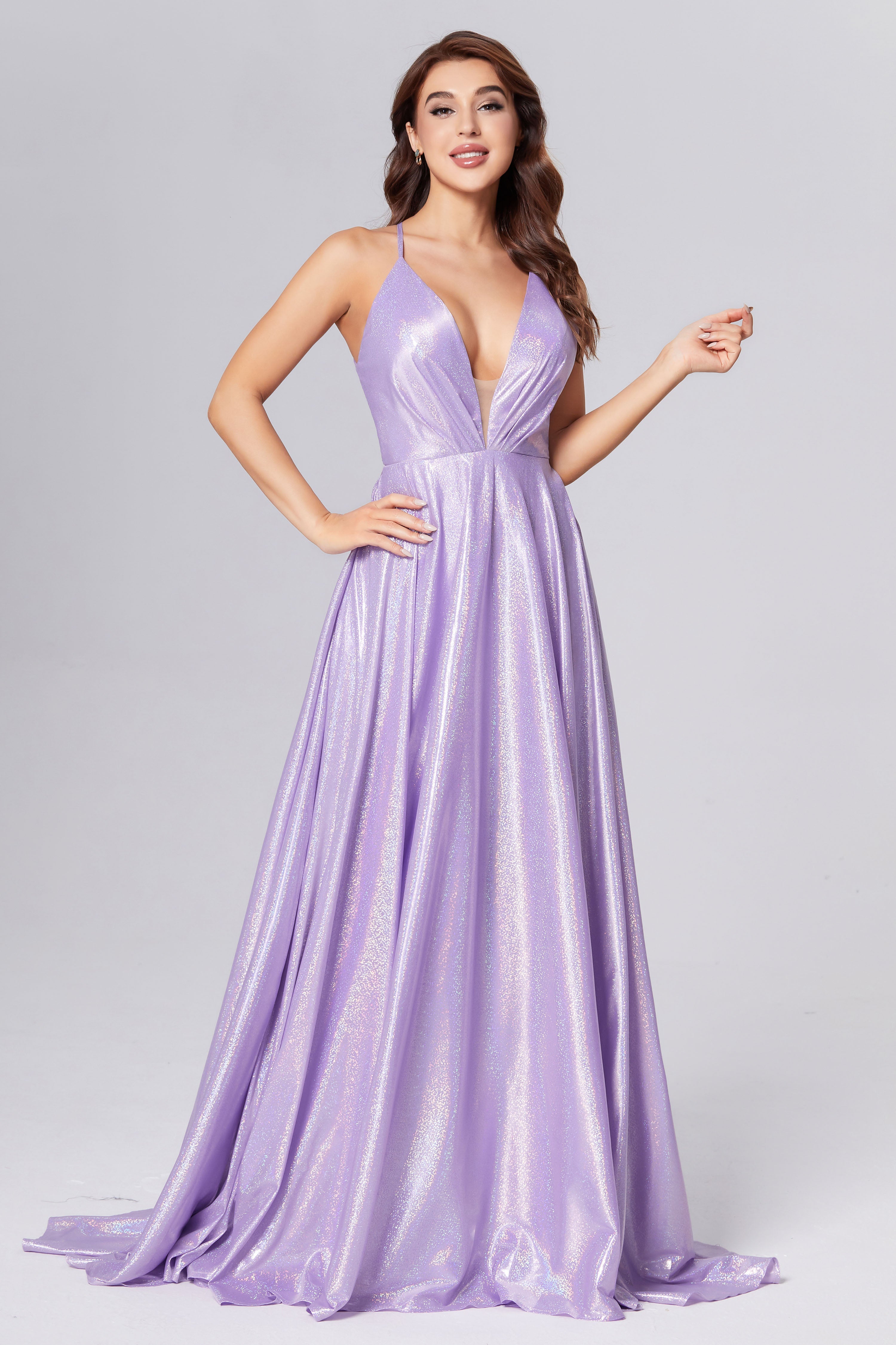 Deep V-neck Criss Cross Prom Dresses