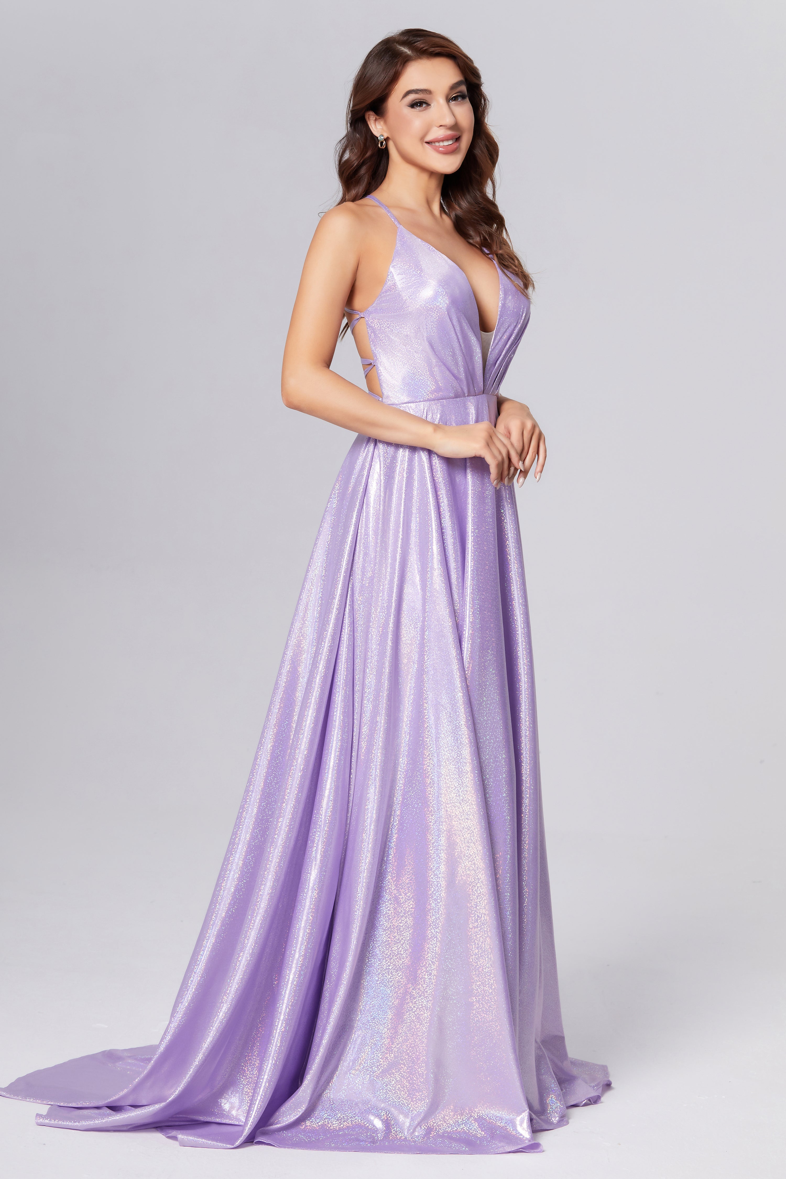 Deep V-neck Criss Cross Prom Dresses