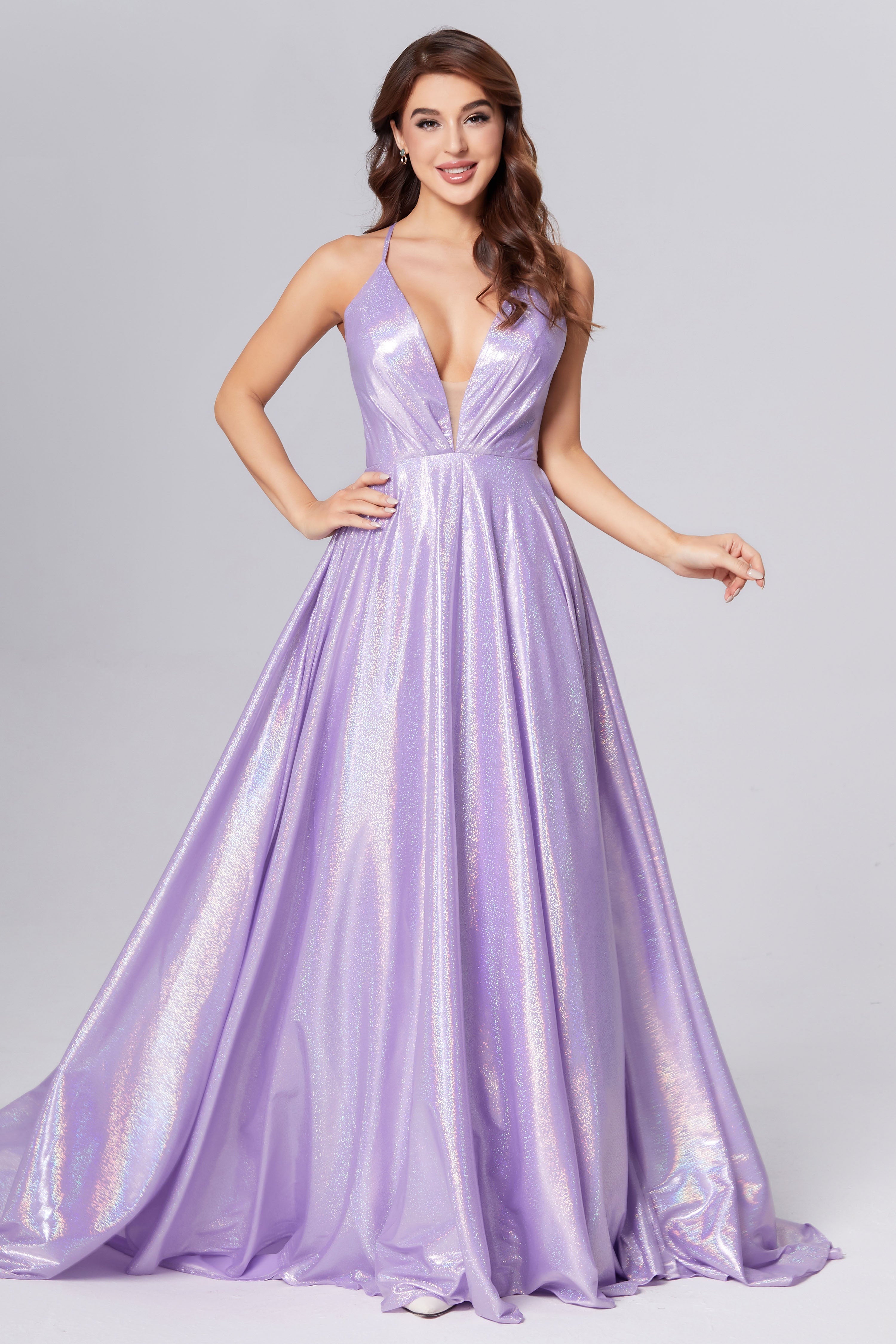 Deep V-neck Criss Cross Prom Dresses