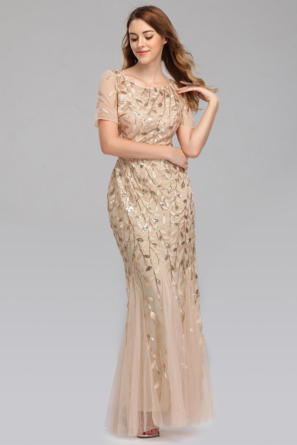 Elegant Sequins Embroidery Prom Dresses