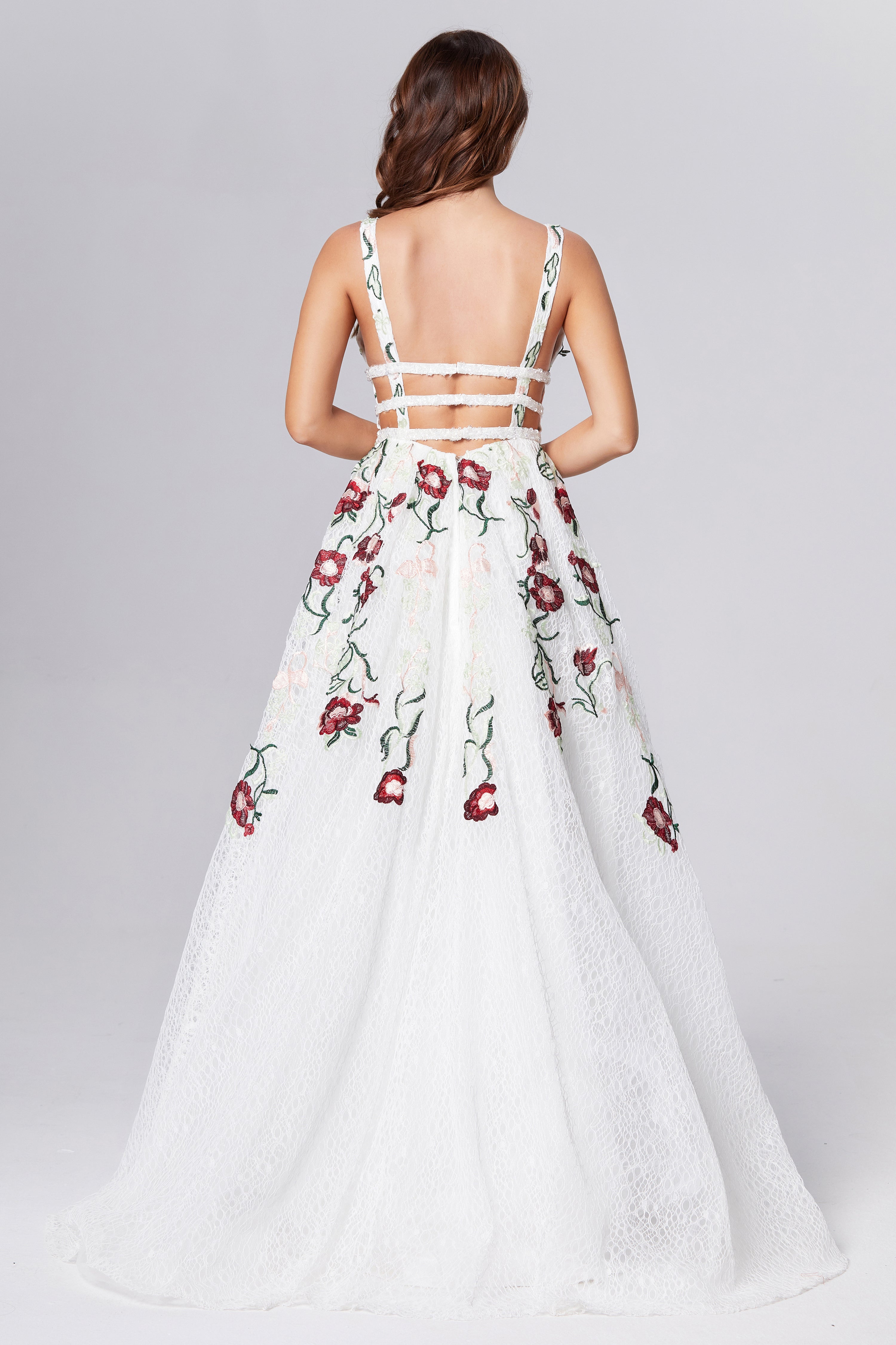 Floral Backless Lace Prom Dresses