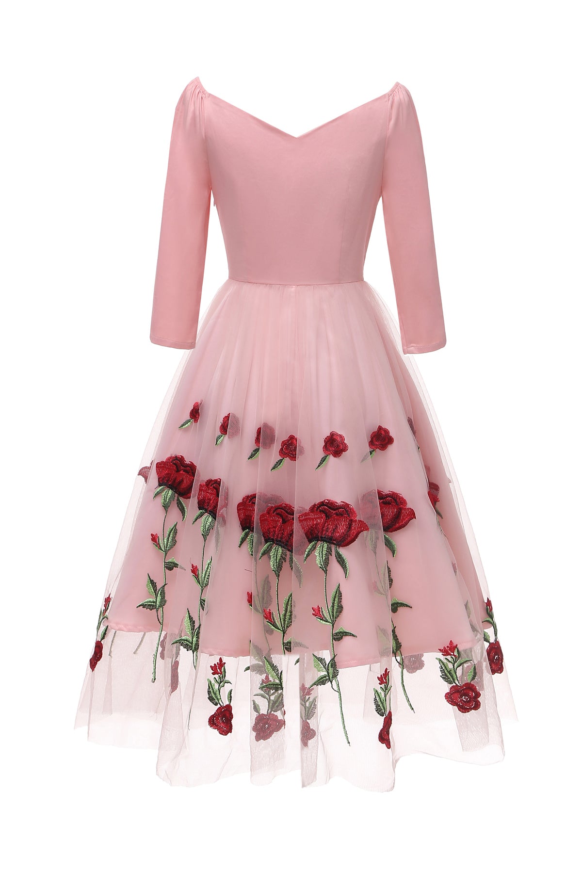 Floral Embroidery 3/4 Sleeve Vintage Dresses