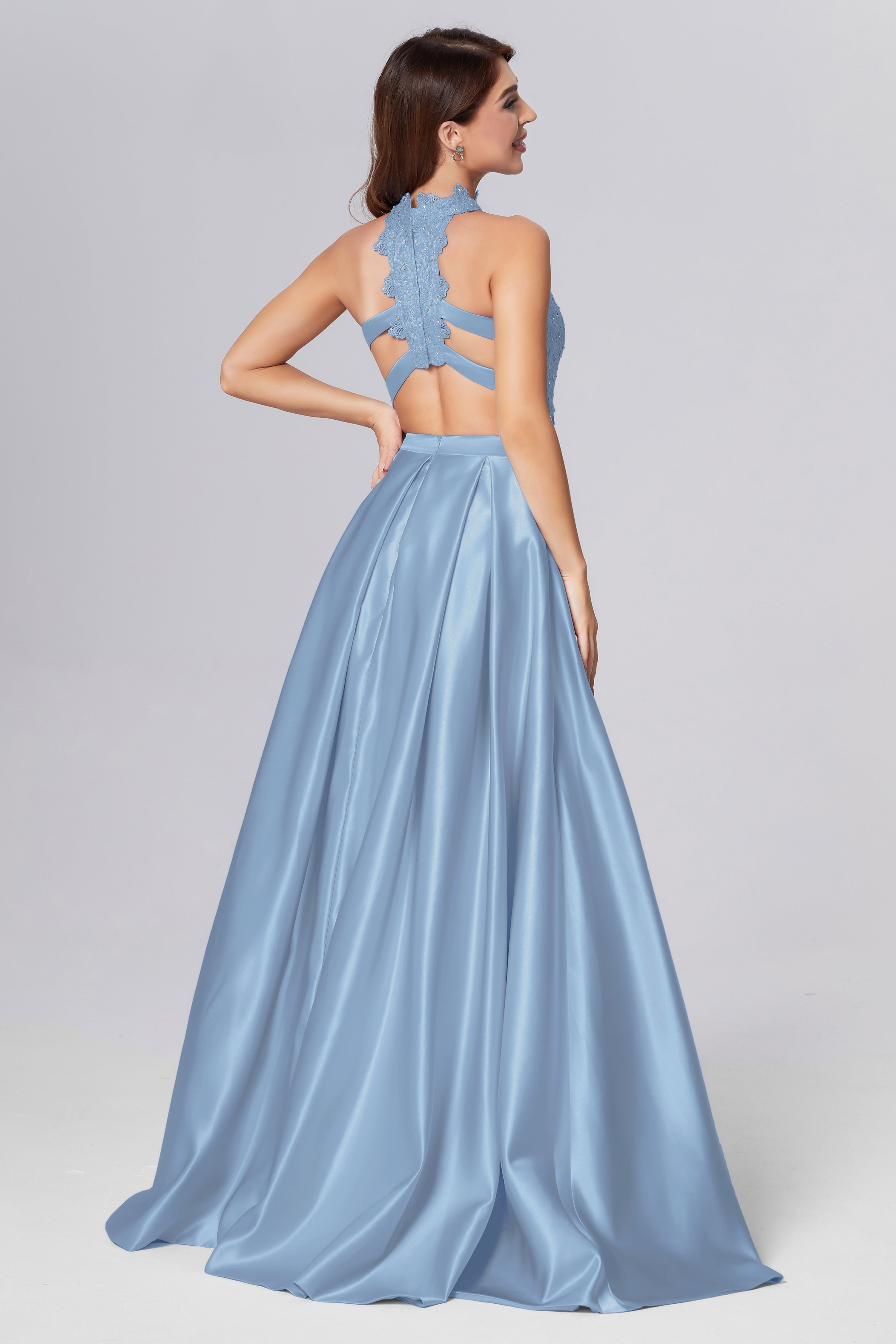 Halter 2-Piece Sleeveless Prom Dresses