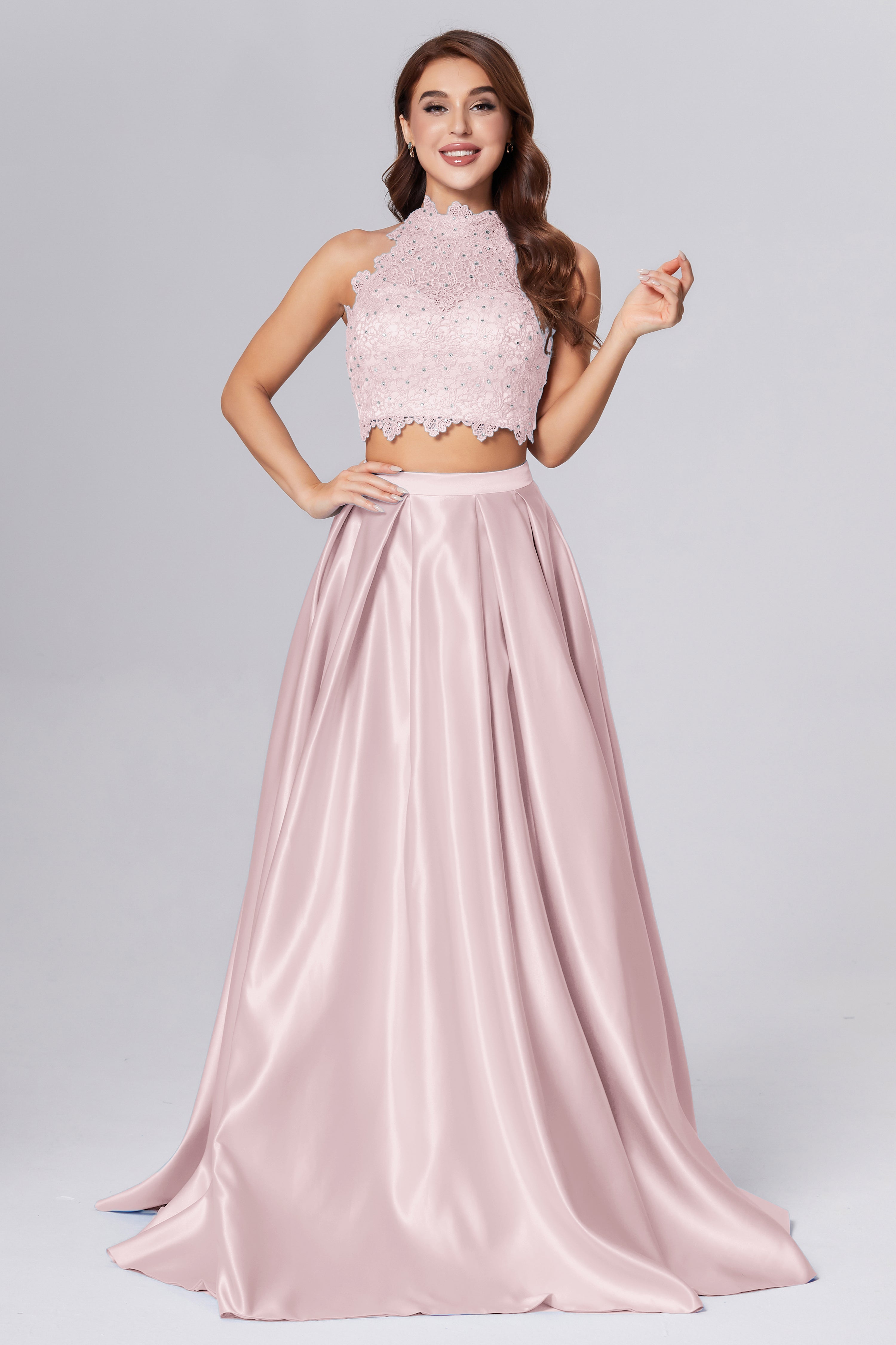 2 piece halter top prom dress best sale