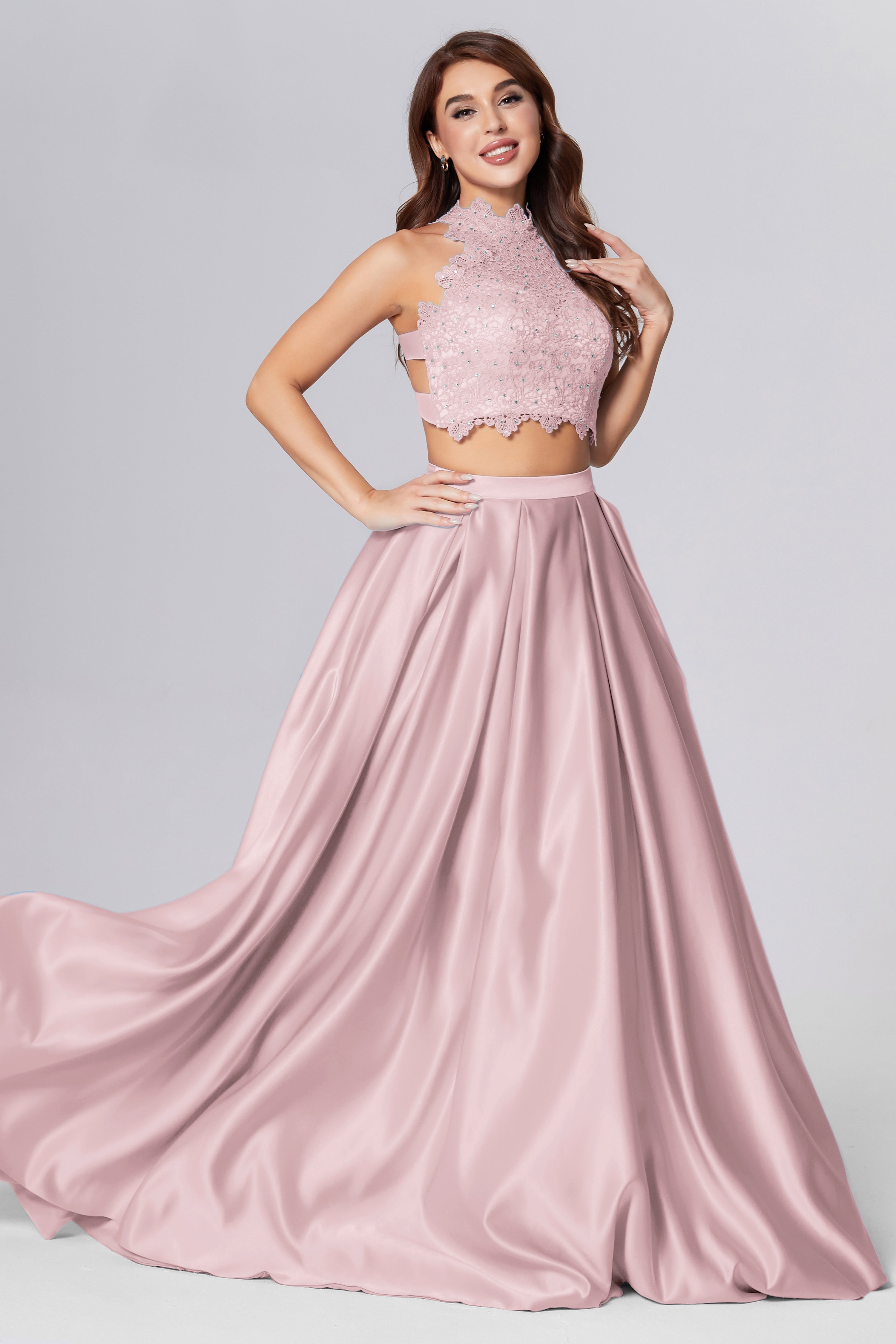 Halter 2-Piece Sleeveless Prom Dresses