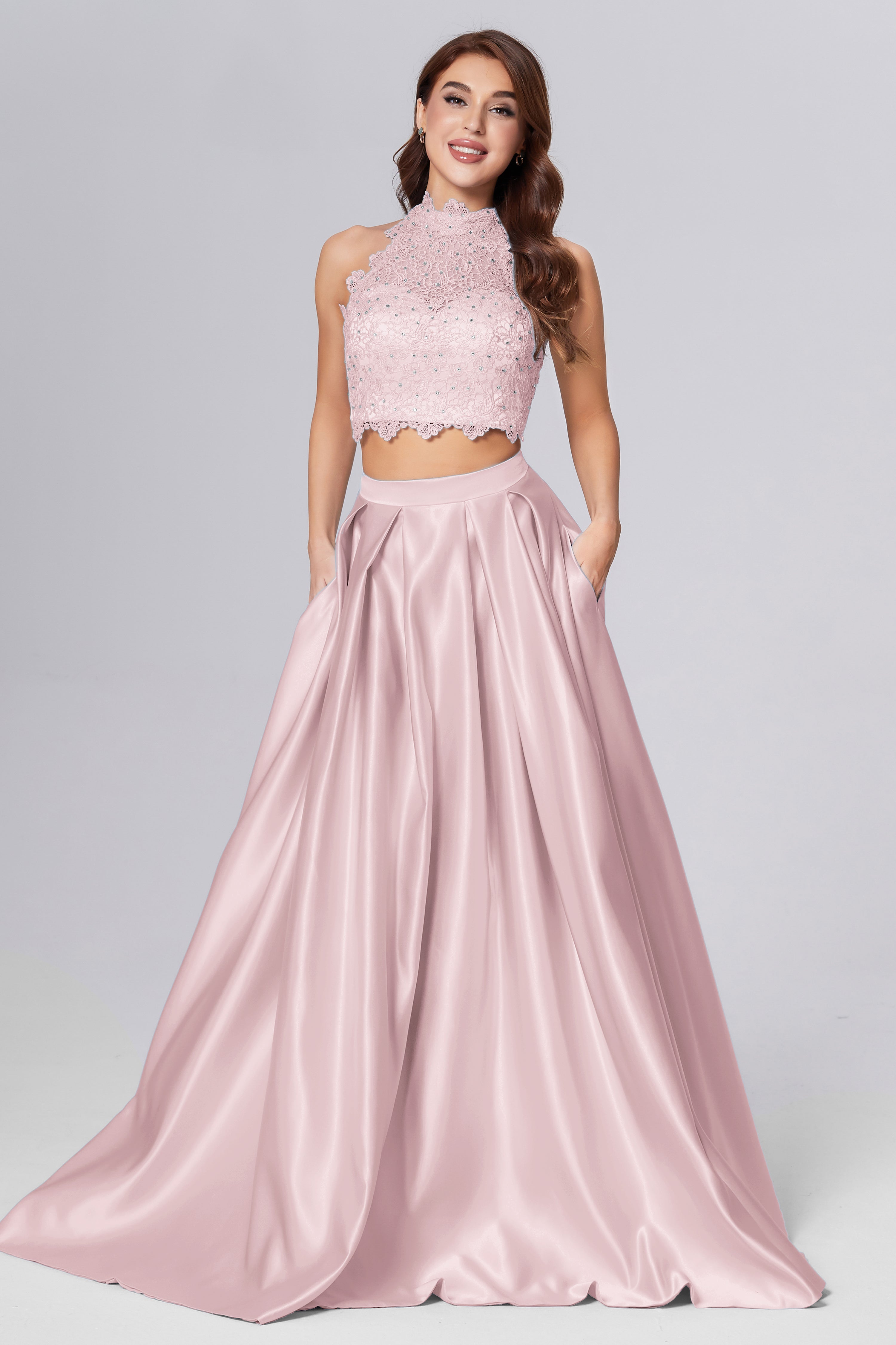 Halter 2-Piece Sleeveless Prom Dresses