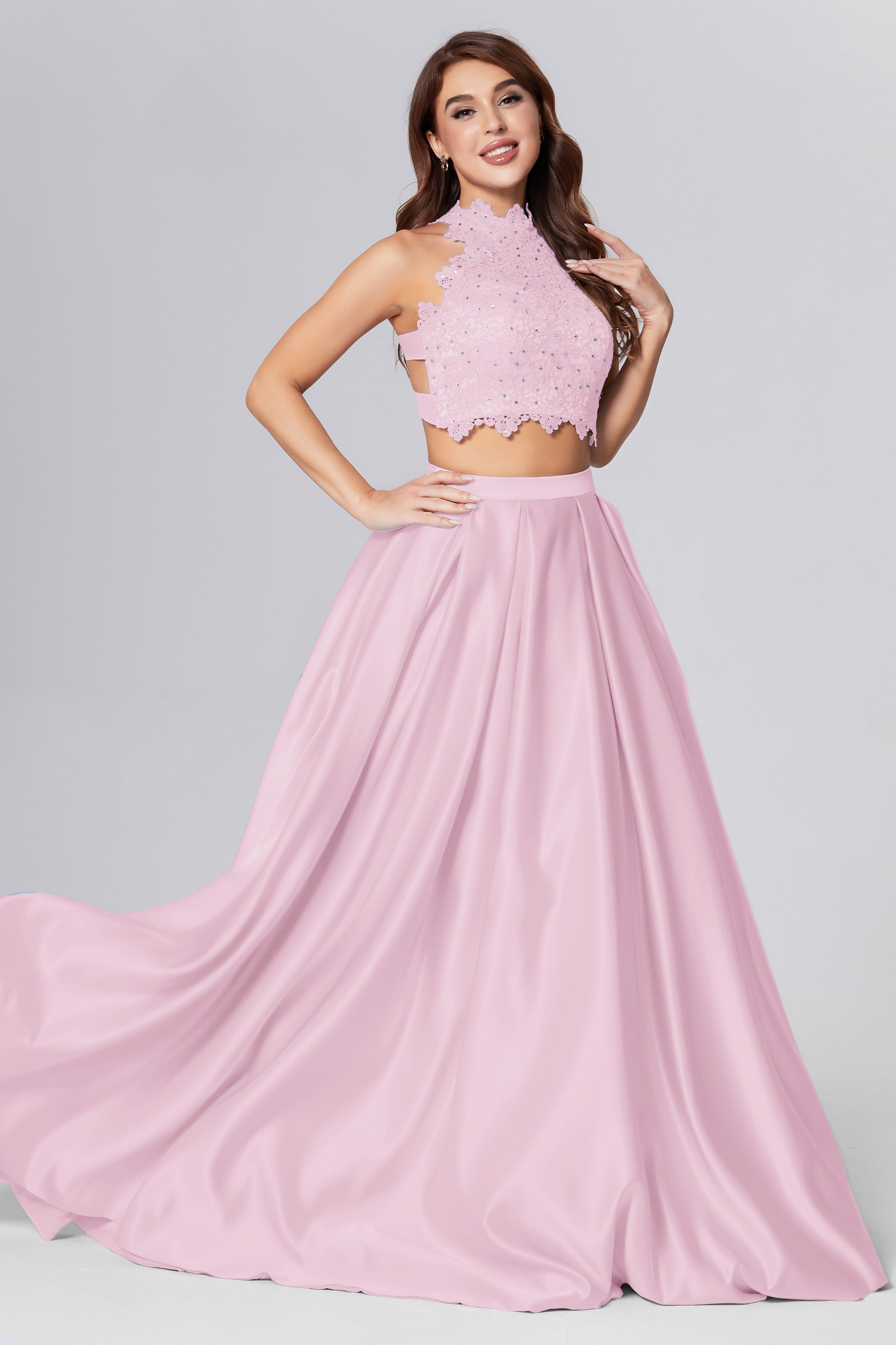 Halter 2-Piece Sleeveless Prom Dresses