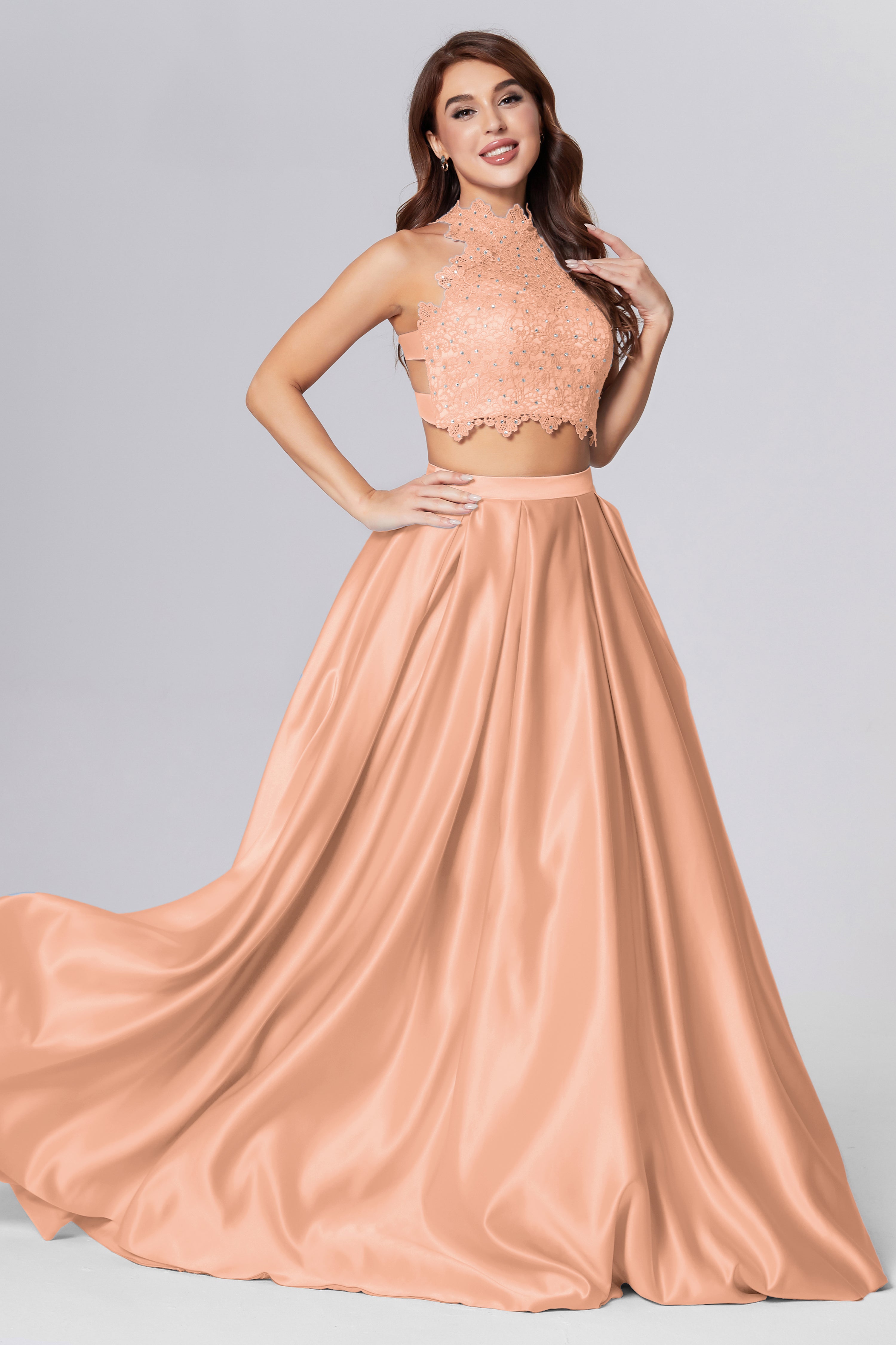 Halter 2-Piece Sleeveless Prom Dresses