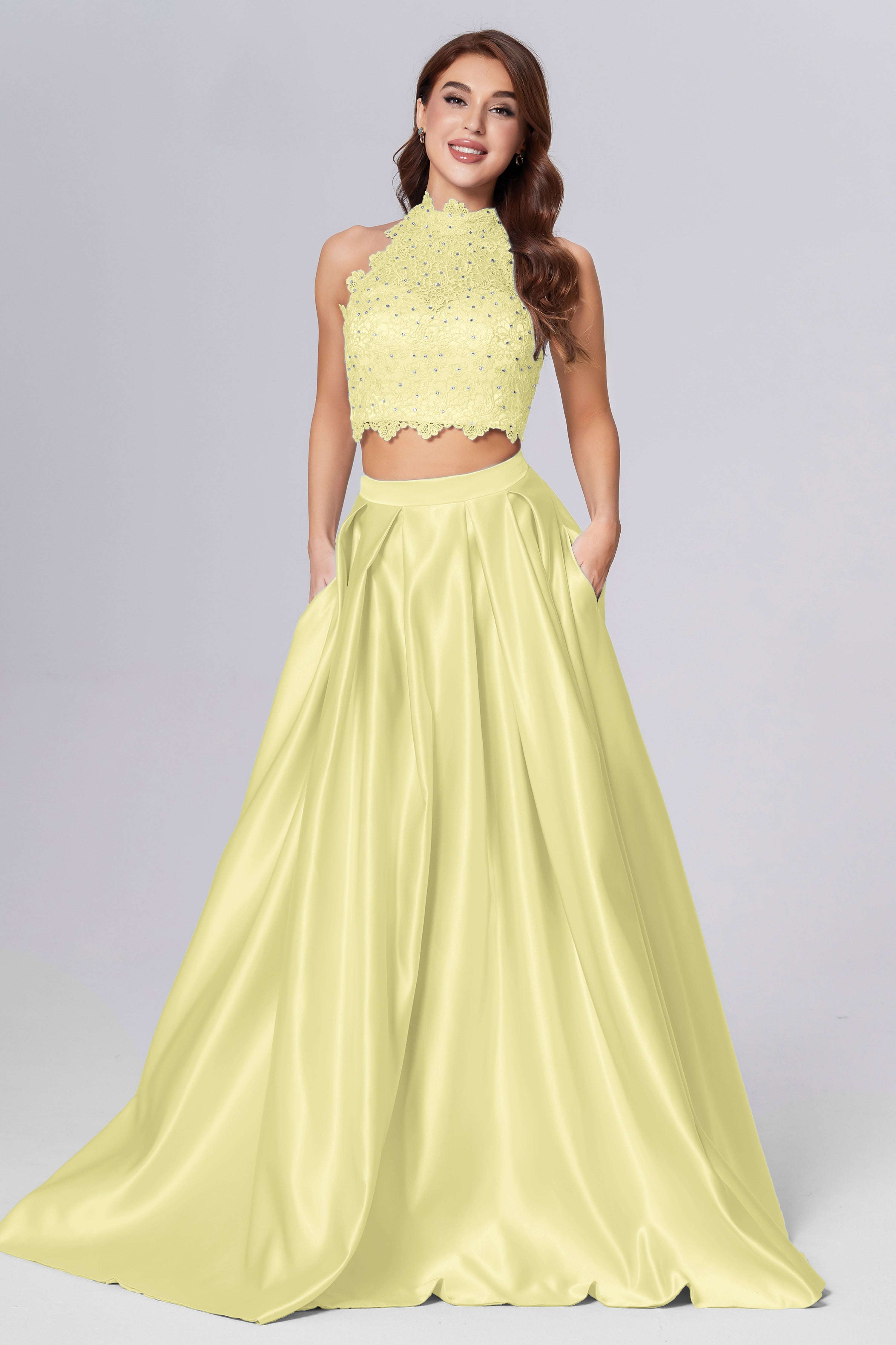 Halter 2-Piece Sleeveless Prom Dresses