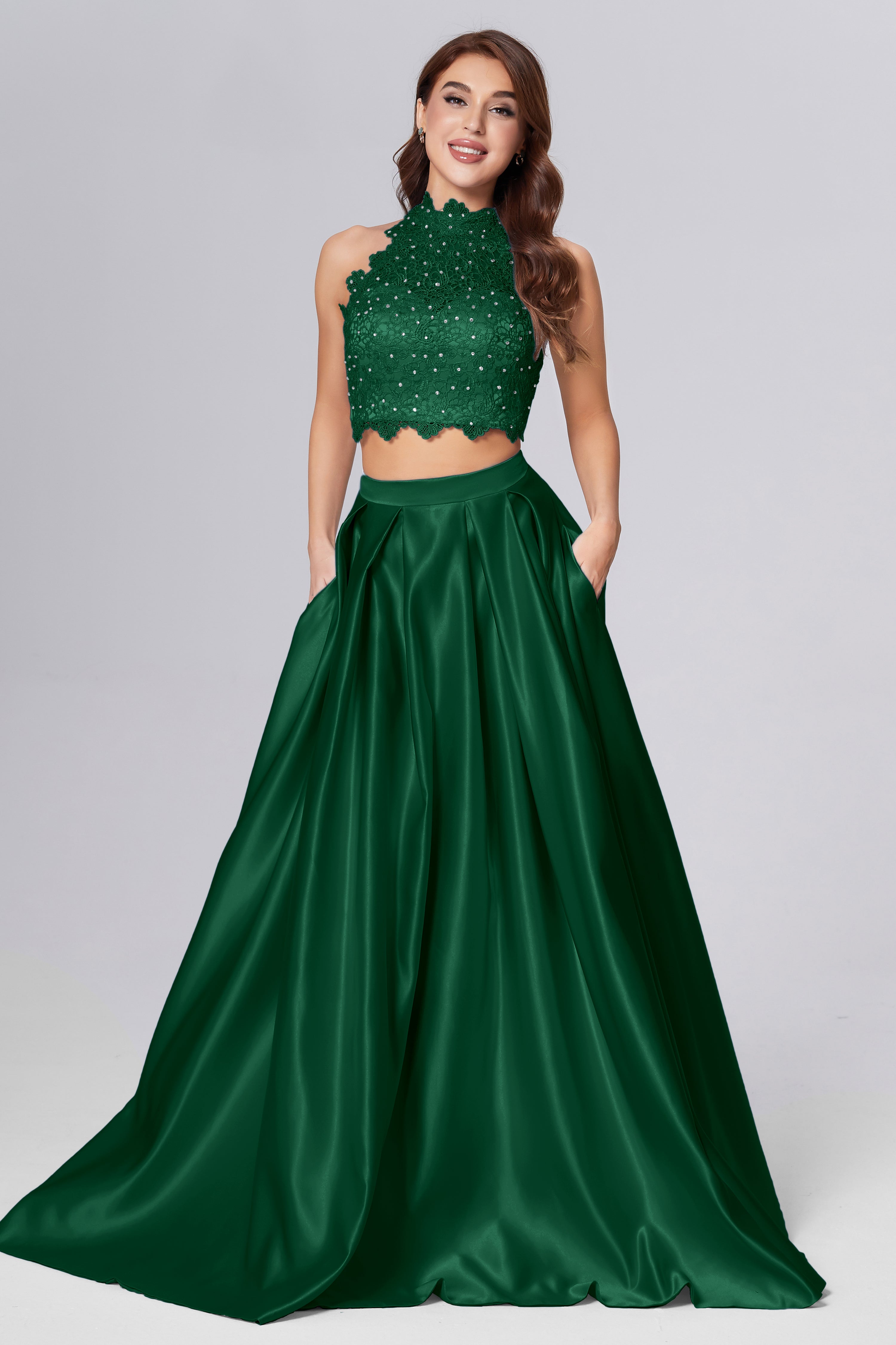 Halter 2-Piece Sleeveless Prom Dresses