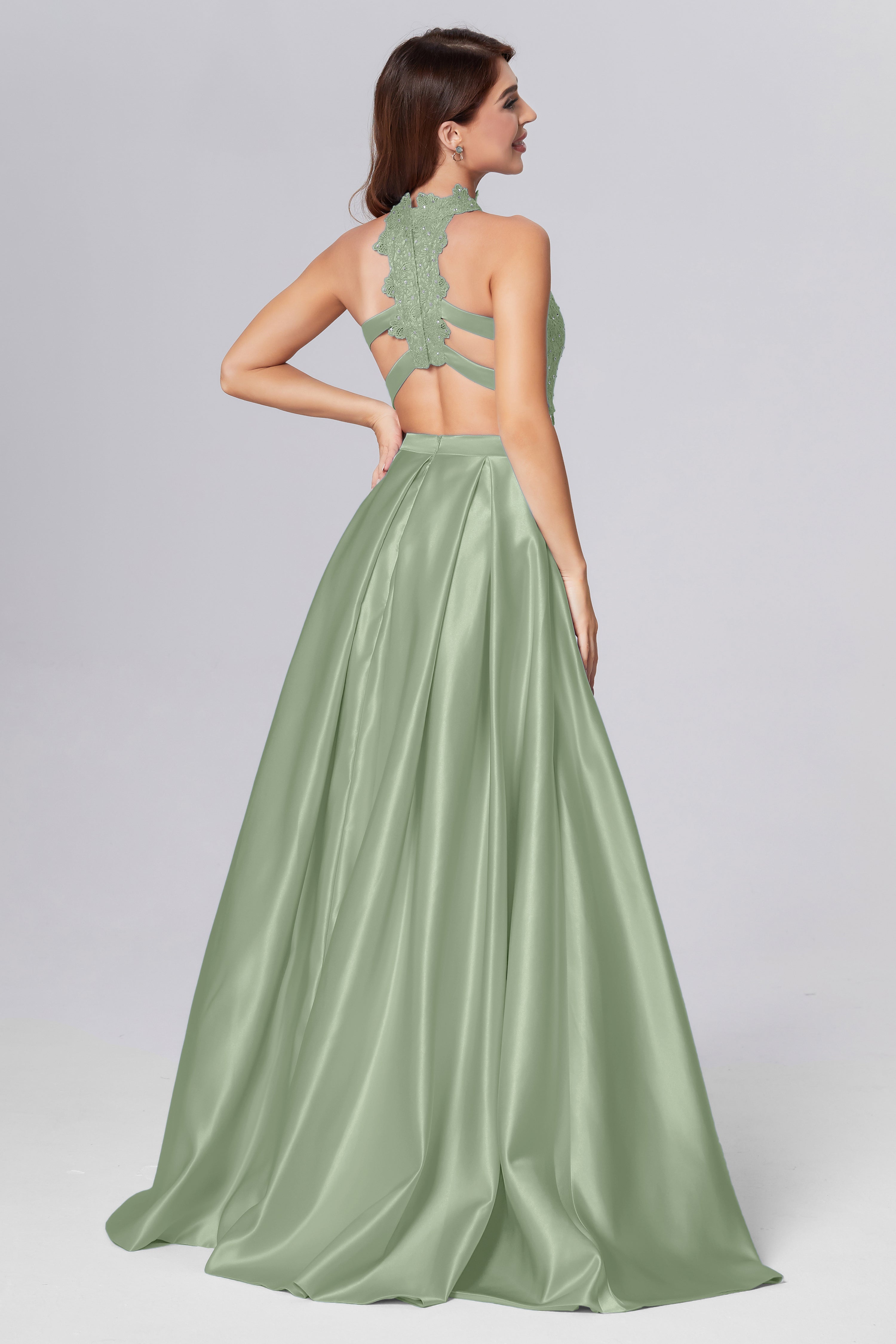 Halter 2-Piece Sleeveless Prom Dresses