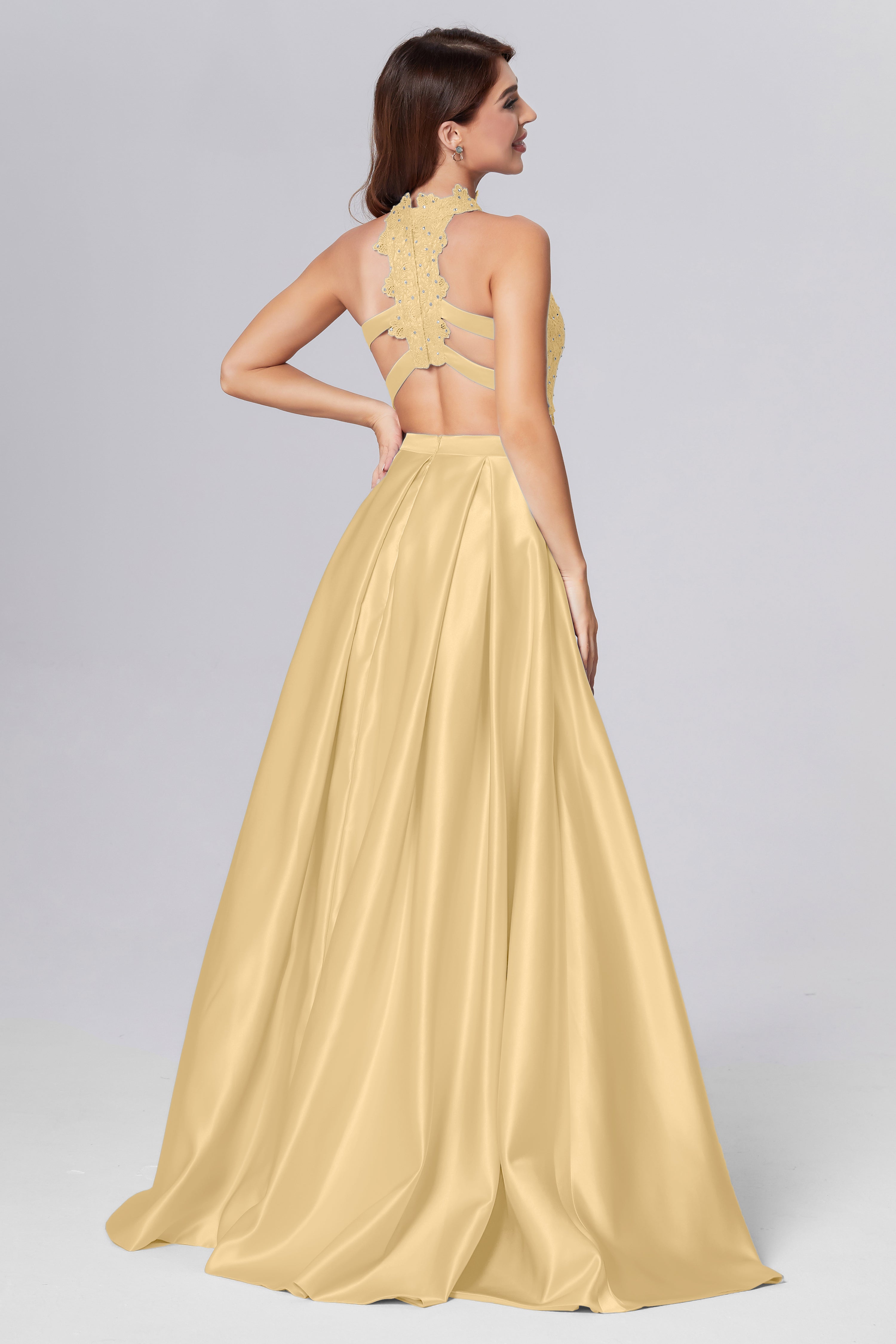 Halter 2-Piece Sleeveless Prom Dresses