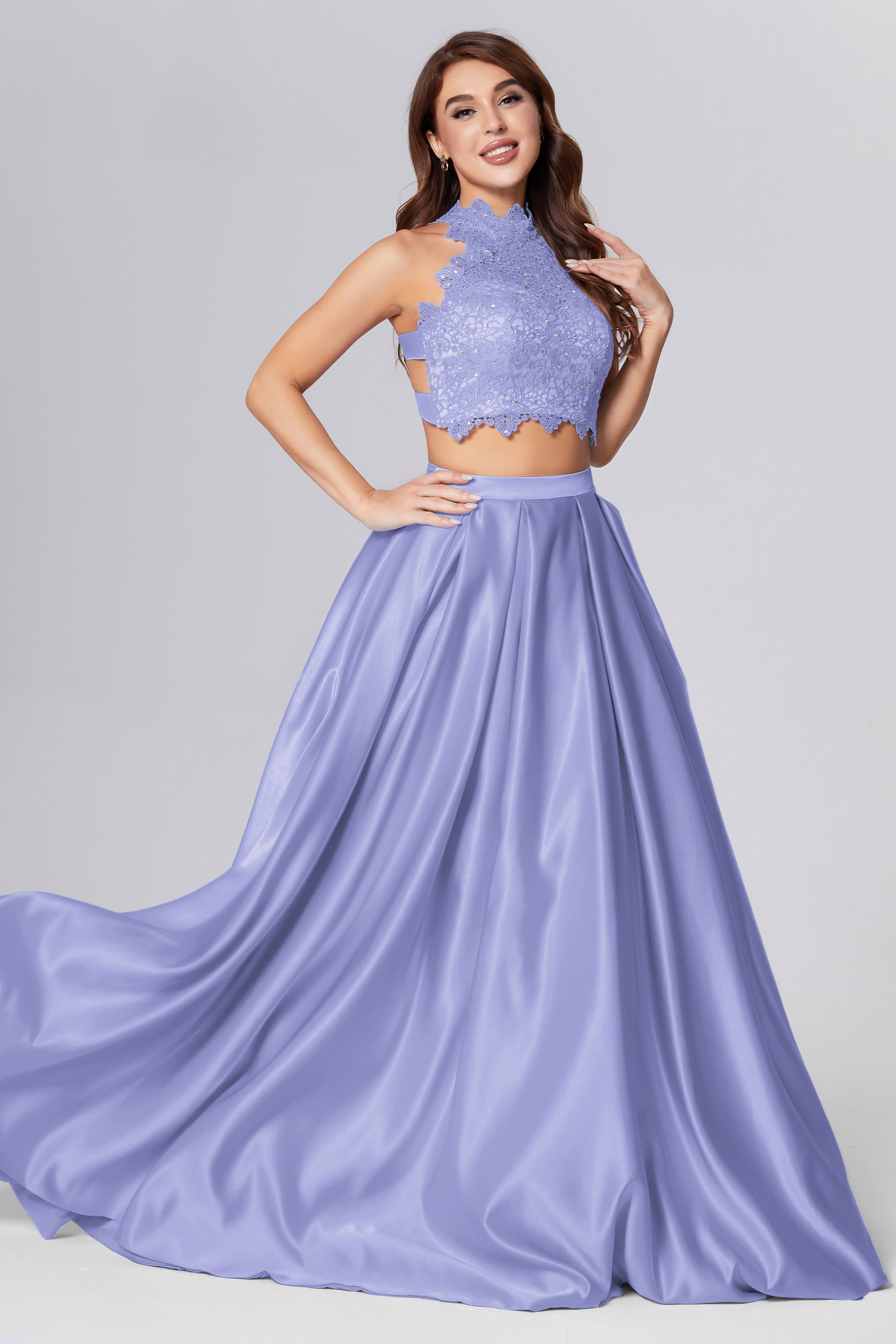 Halter 2-Piece Sleeveless Prom Dresses