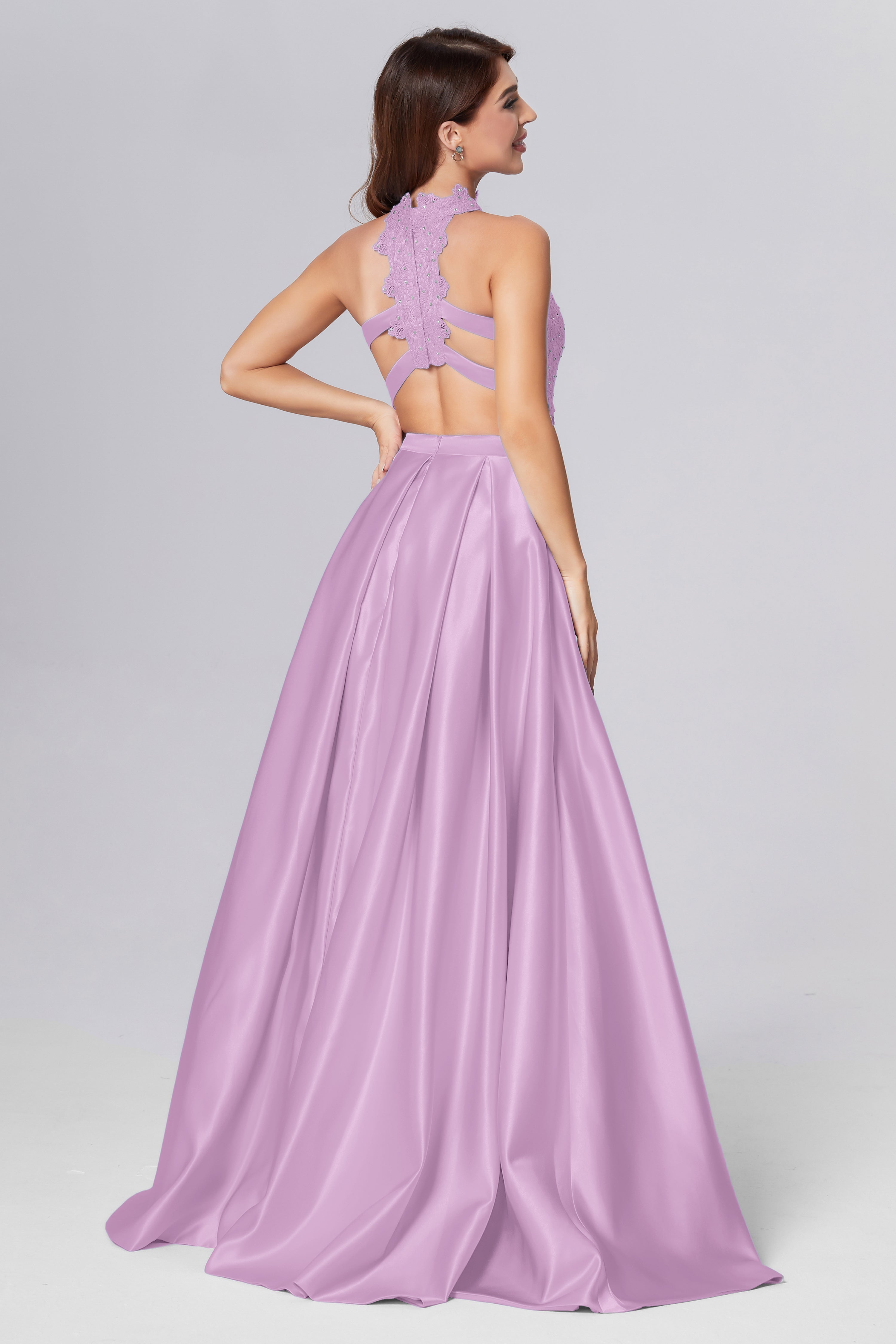 Halter 2-Piece Sleeveless Prom Dresses