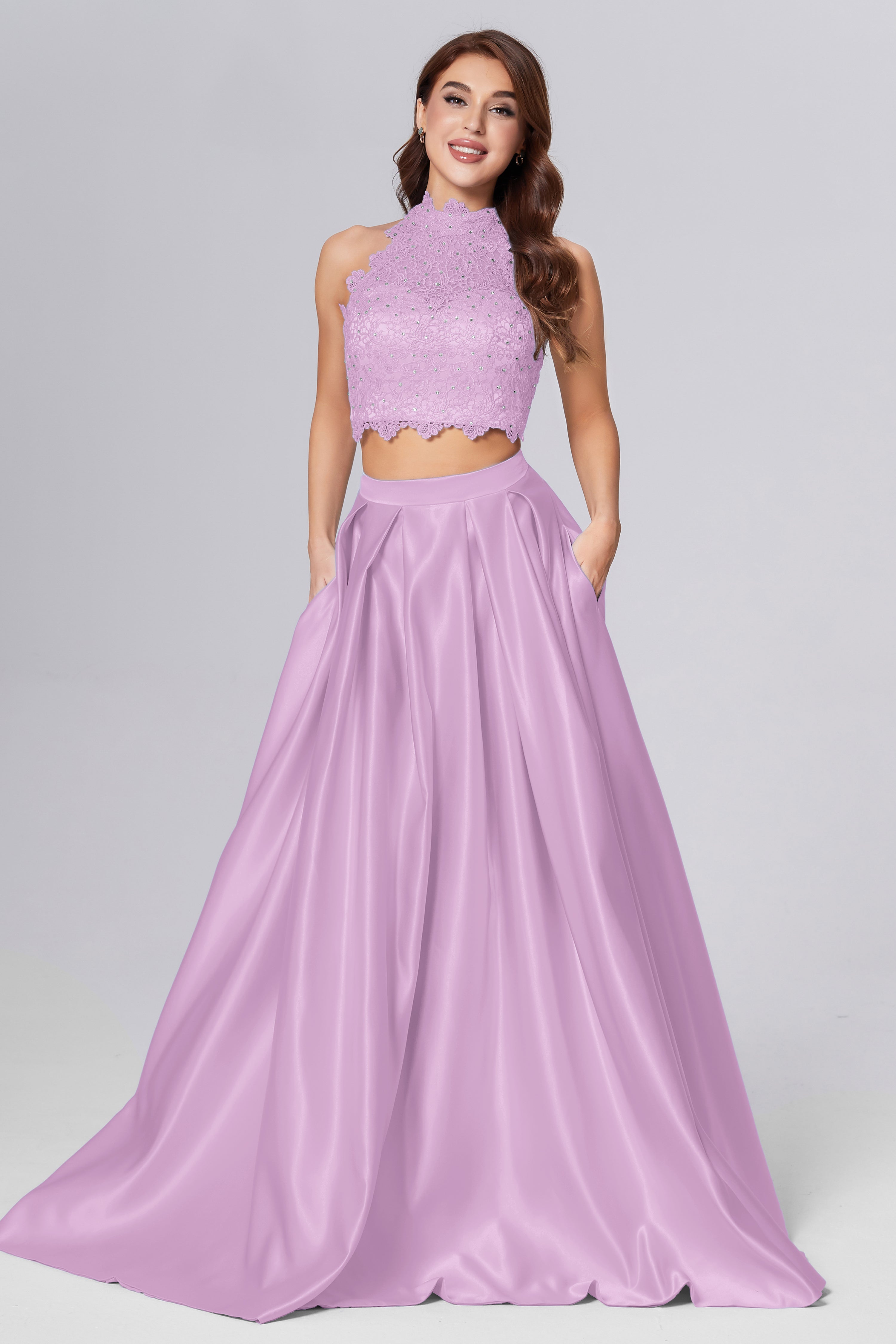 Halter 2-Piece Sleeveless Prom Dresses