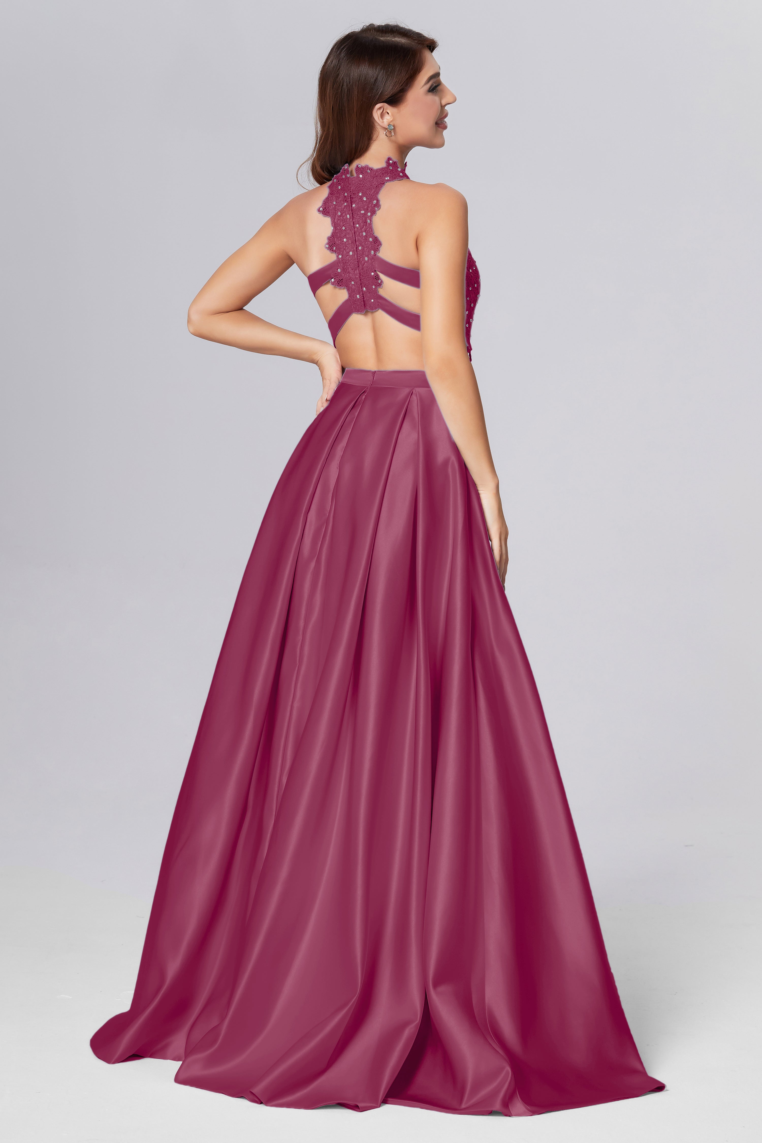 Halter 2-Piece Sleeveless Prom Dresses