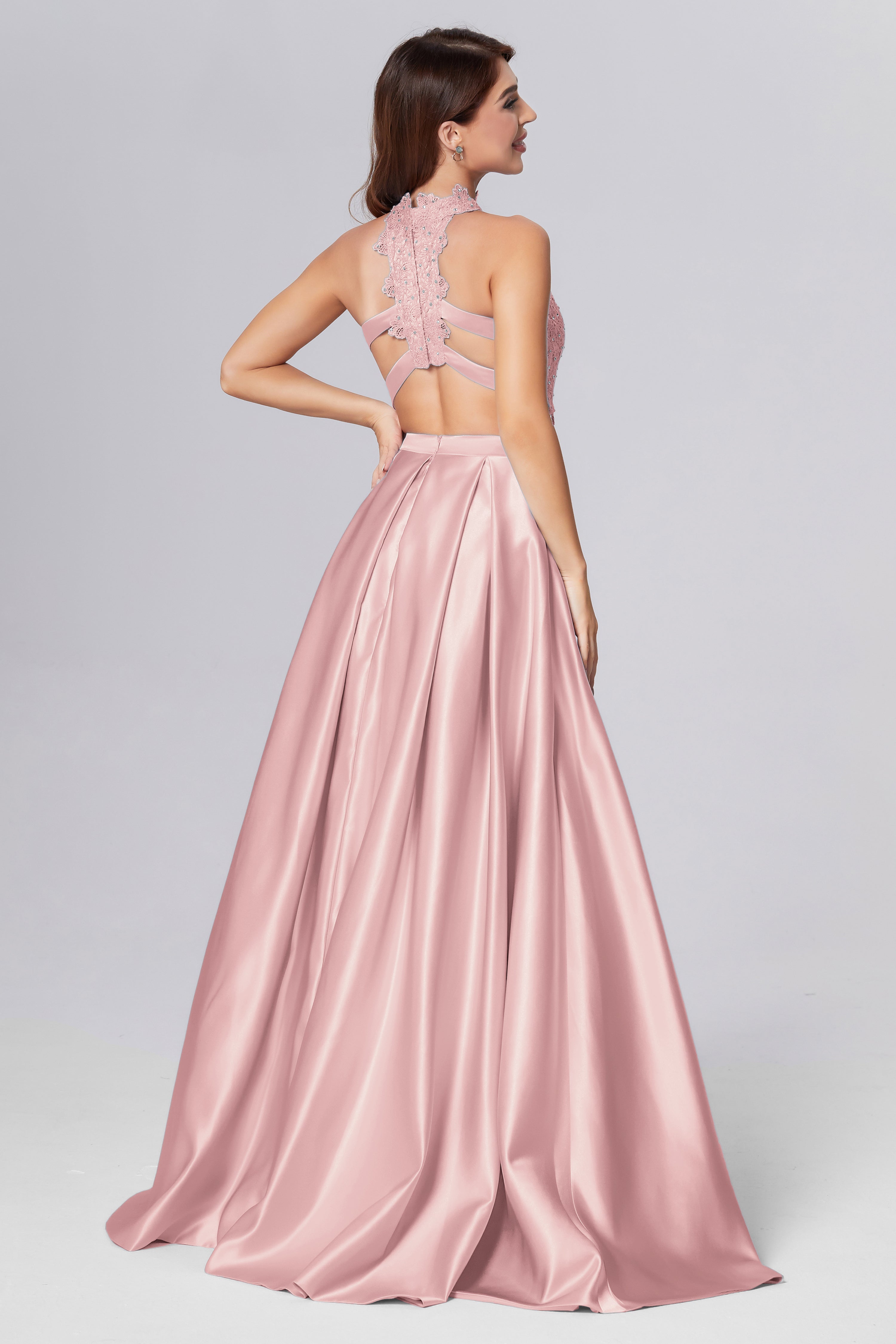 Halter 2-Piece Sleeveless Prom Dresses