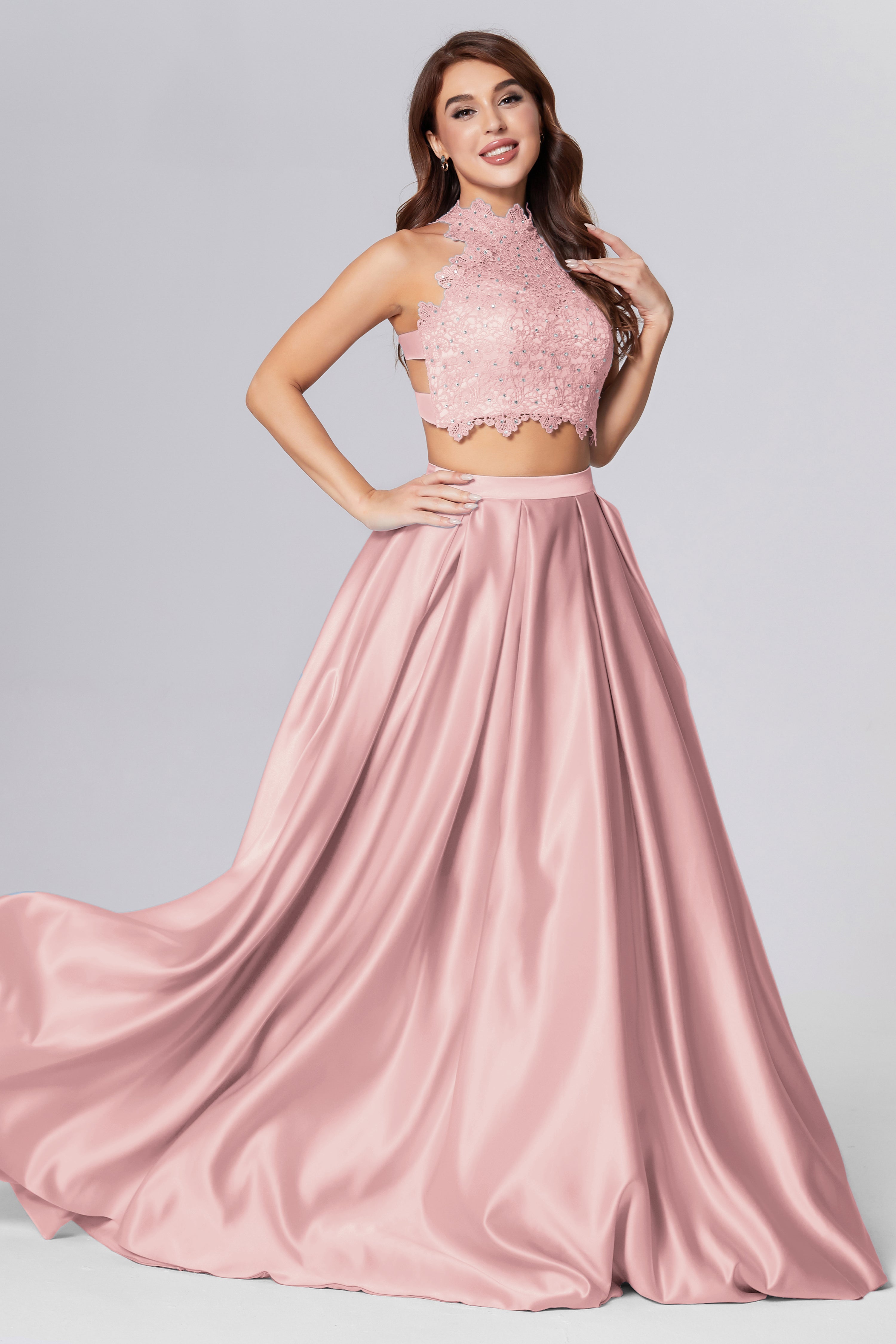 Halter 2-Piece Sleeveless Prom Dresses