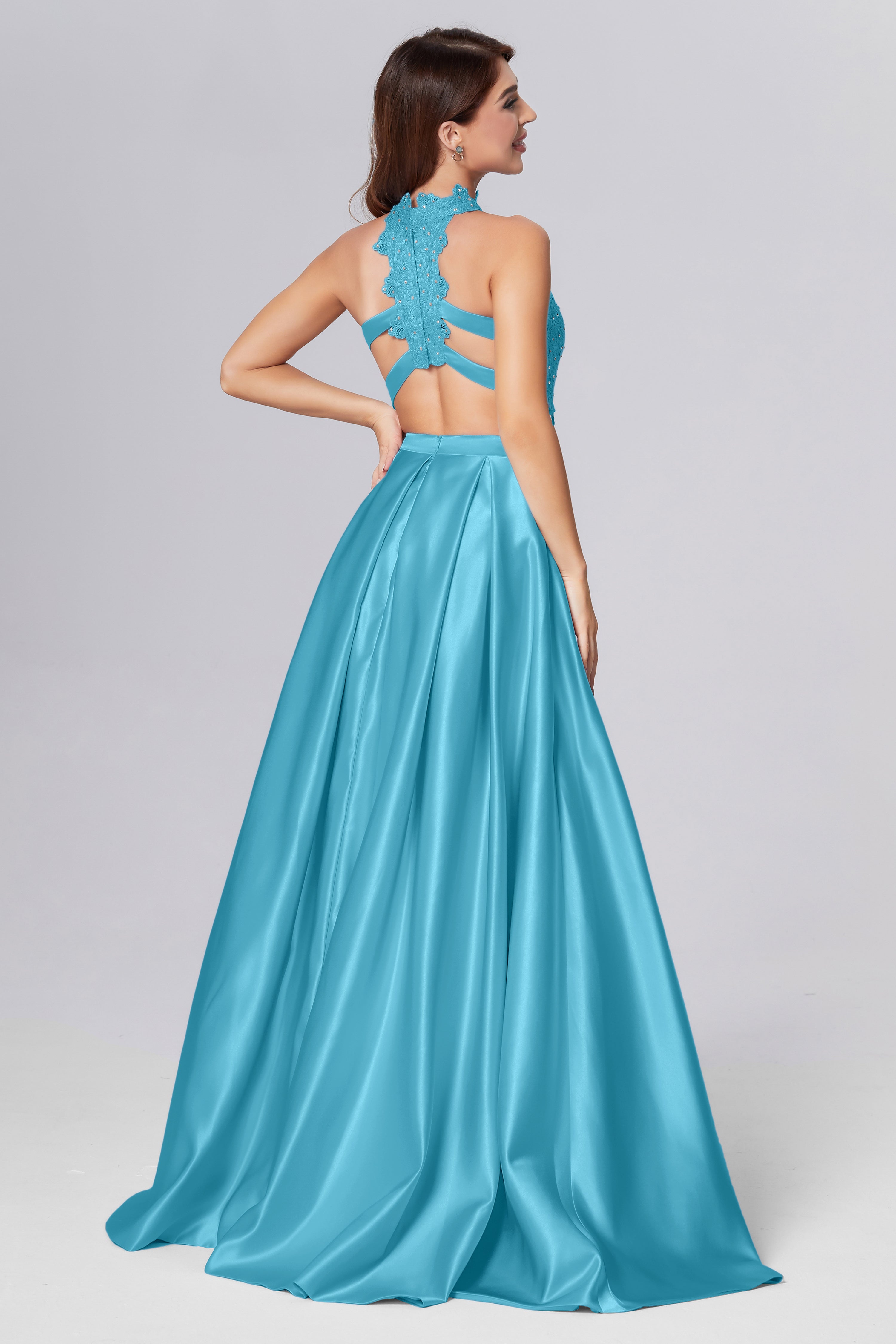 Halter 2-Piece Sleeveless Prom Dresses