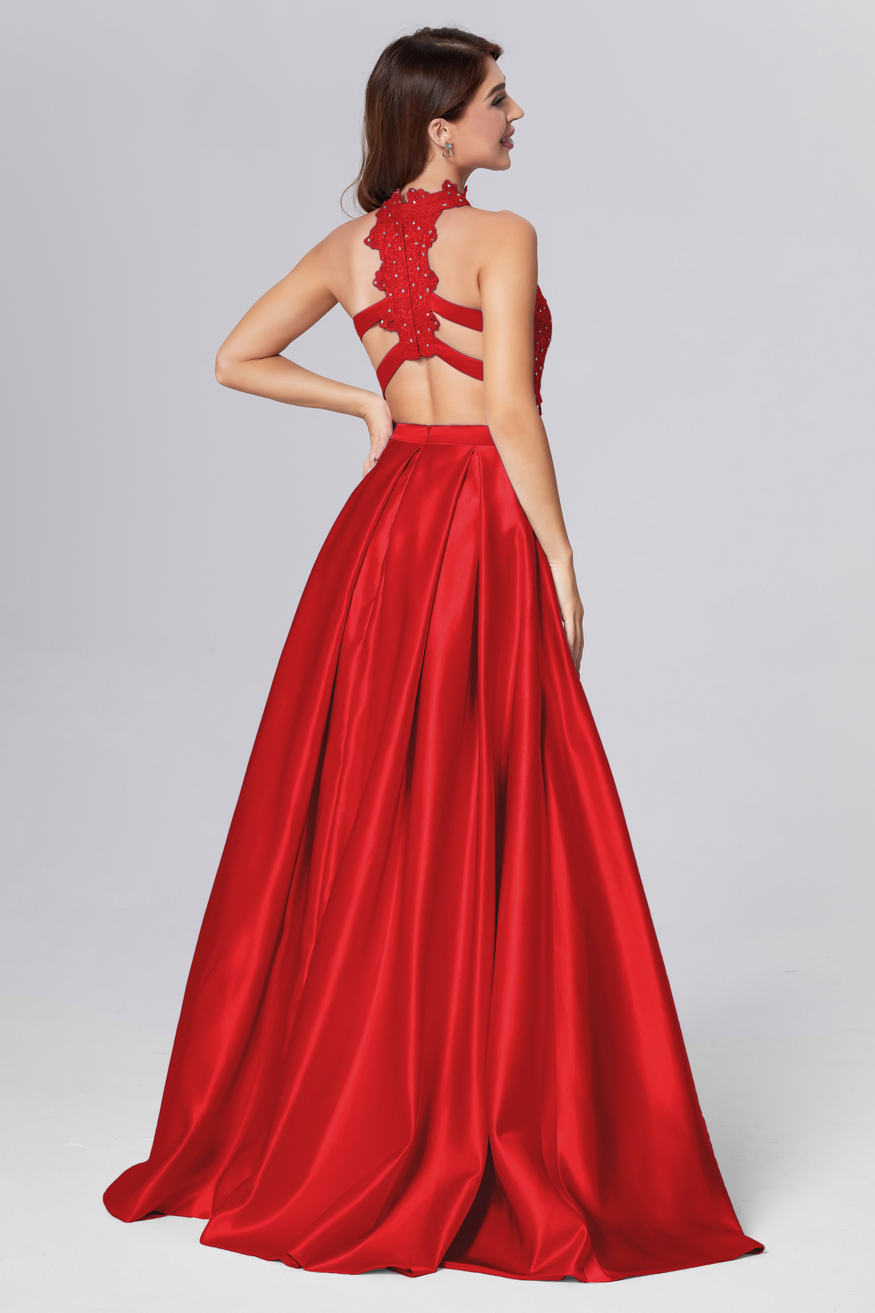 Halter 2-Piece Sleeveless Prom Dresses