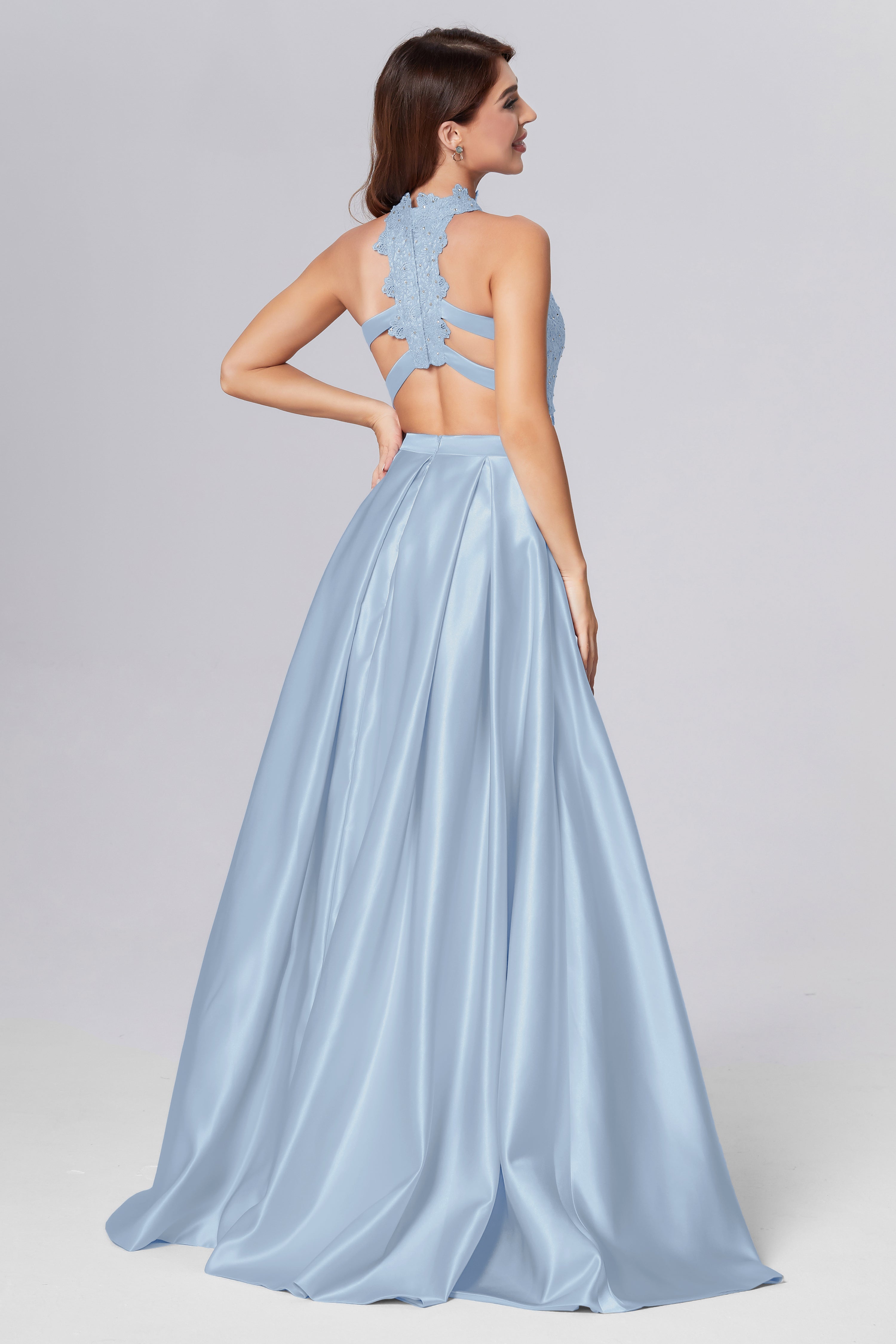 Halter 2-Piece Sleeveless Prom Dresses