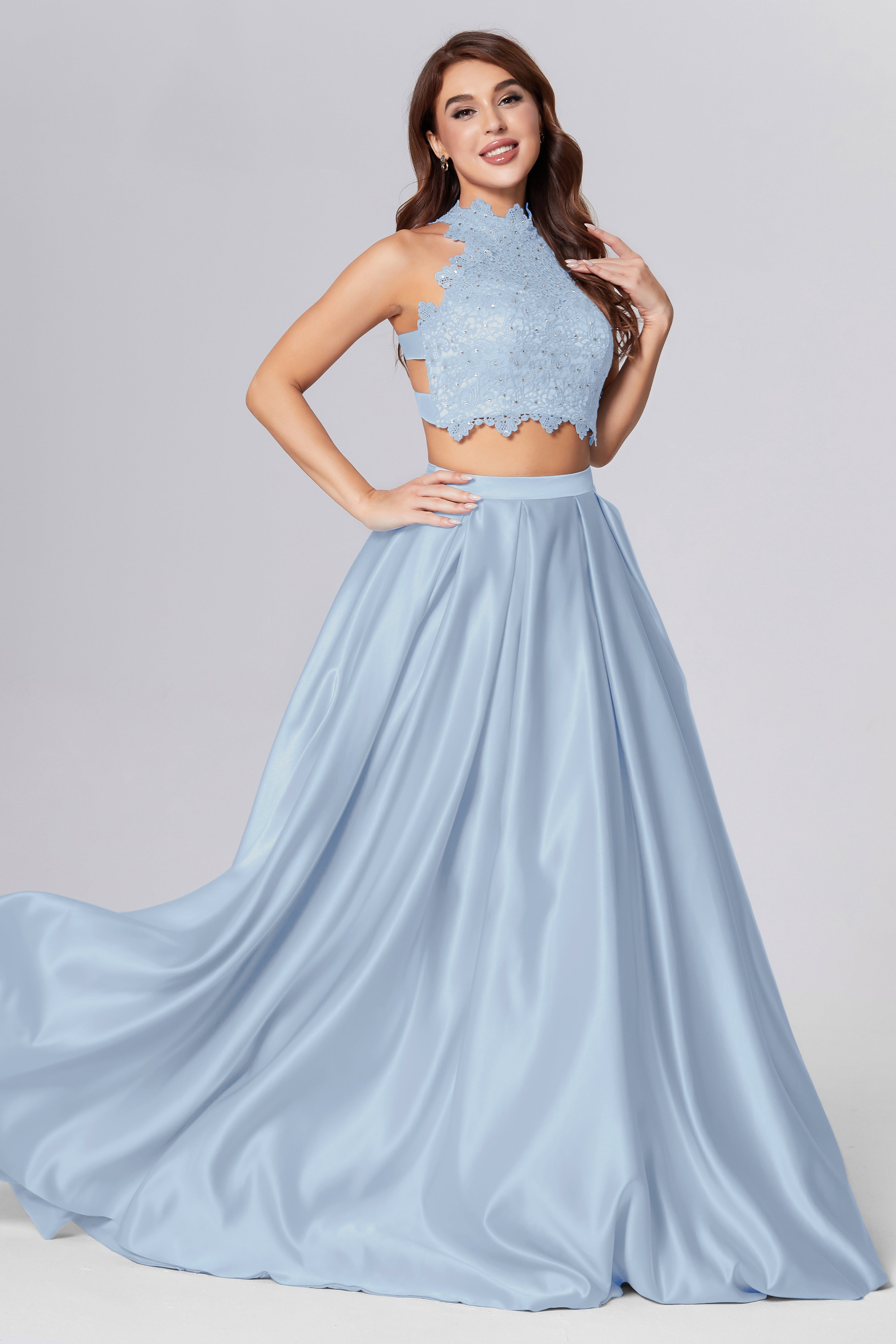 Halter 2-Piece Sleeveless Prom Dresses