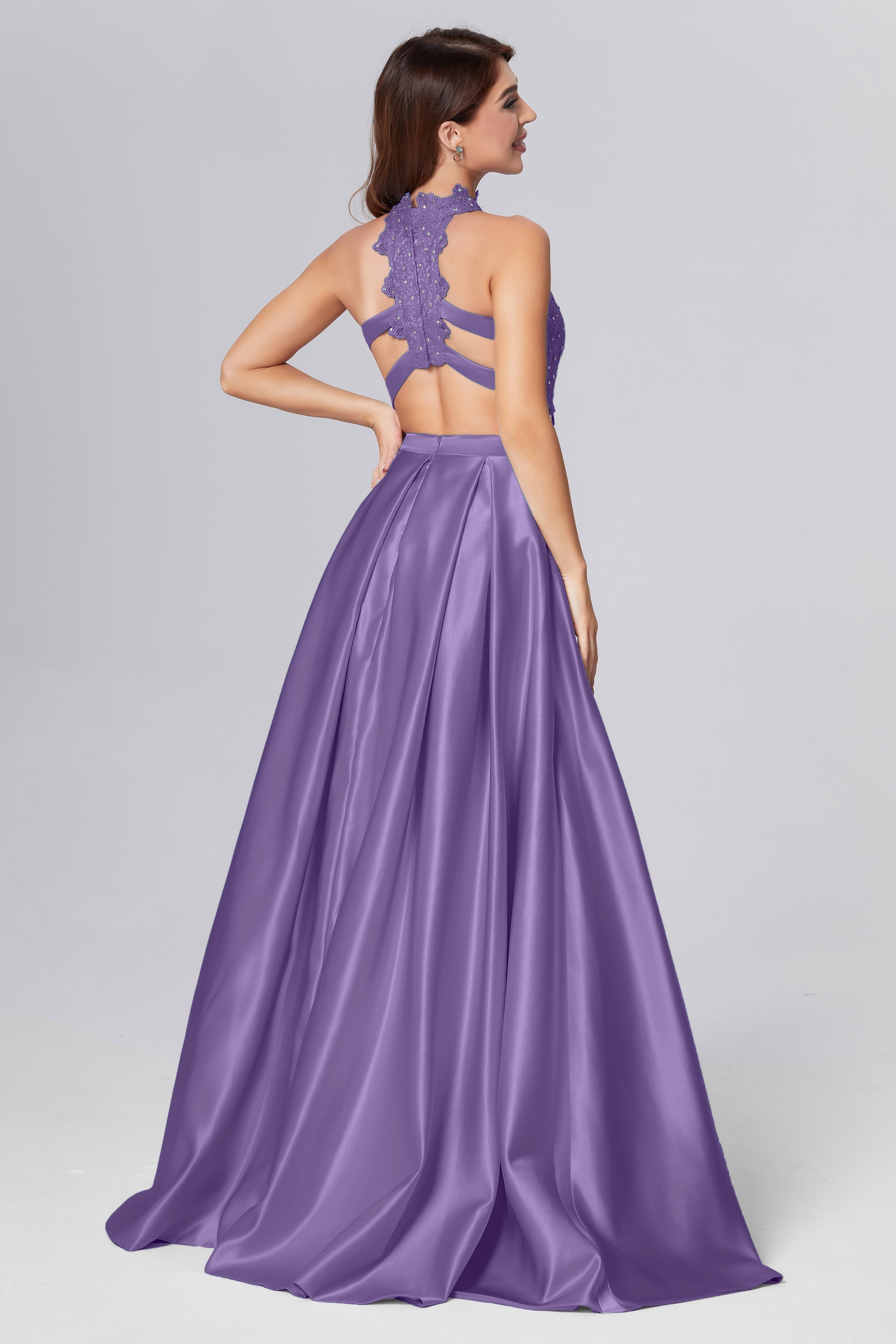 Halter 2-Piece Sleeveless Prom Dresses