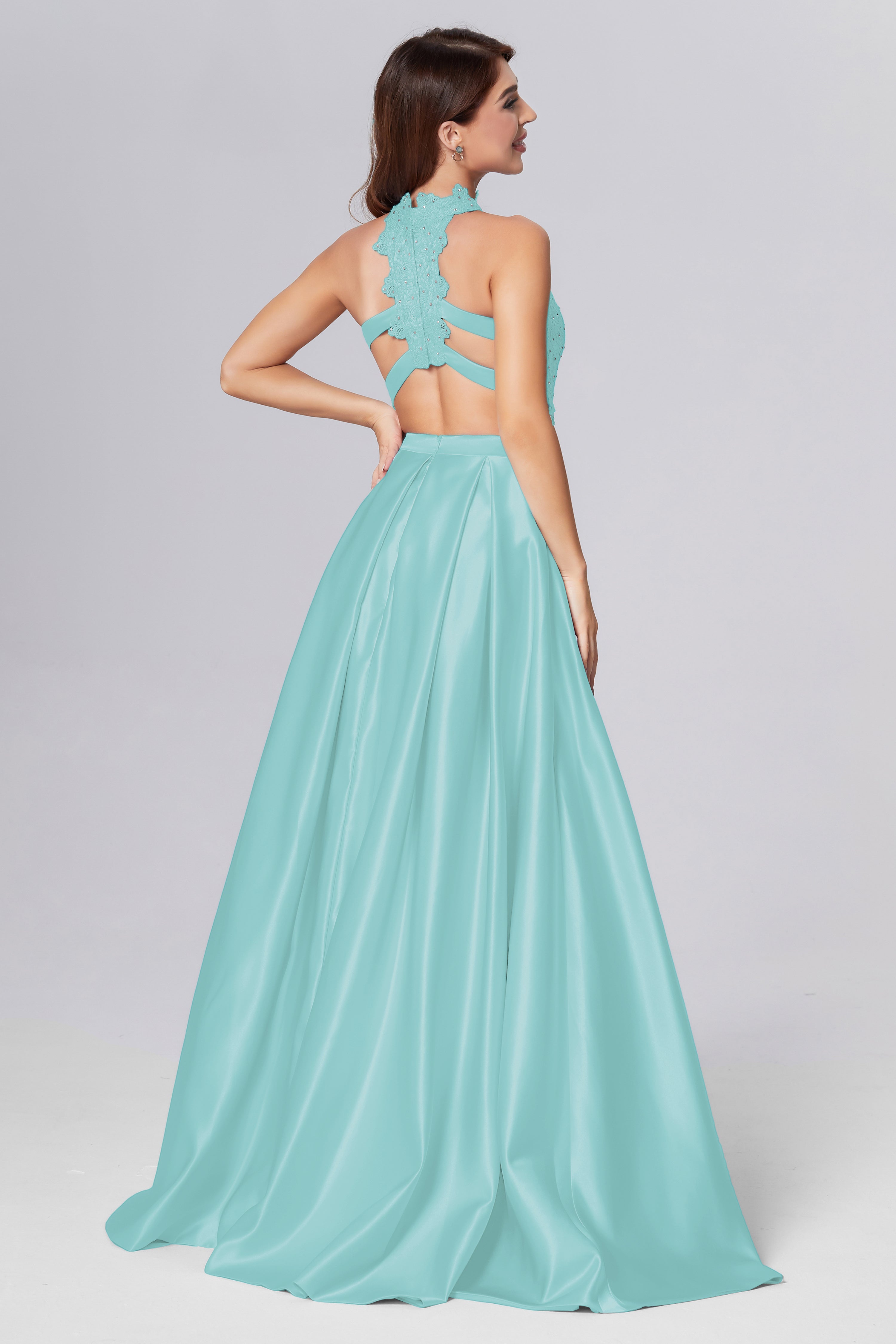 Halter 2-Piece Sleeveless Prom Dresses