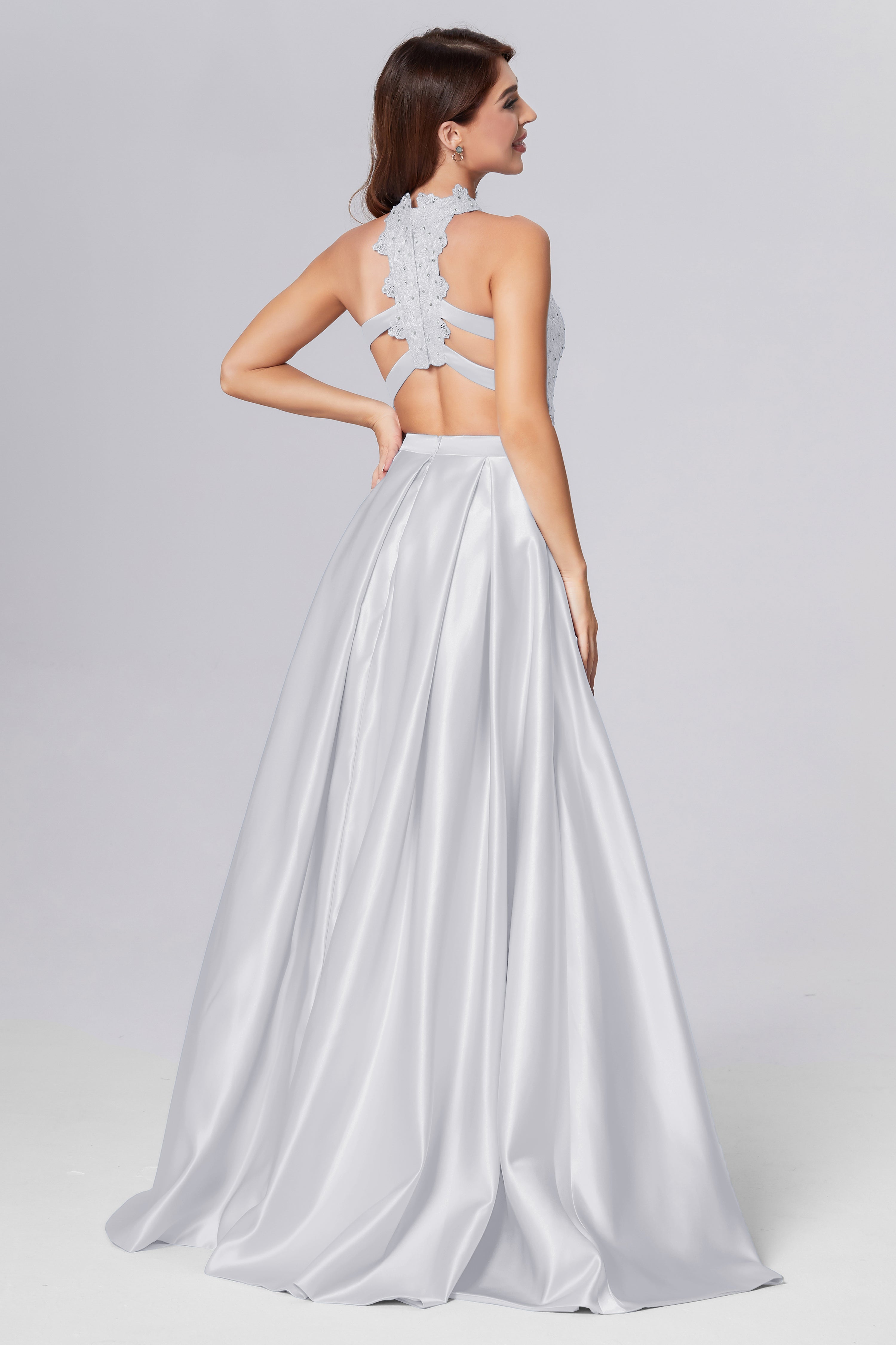 Halter 2-Piece Sleeveless Prom Dresses