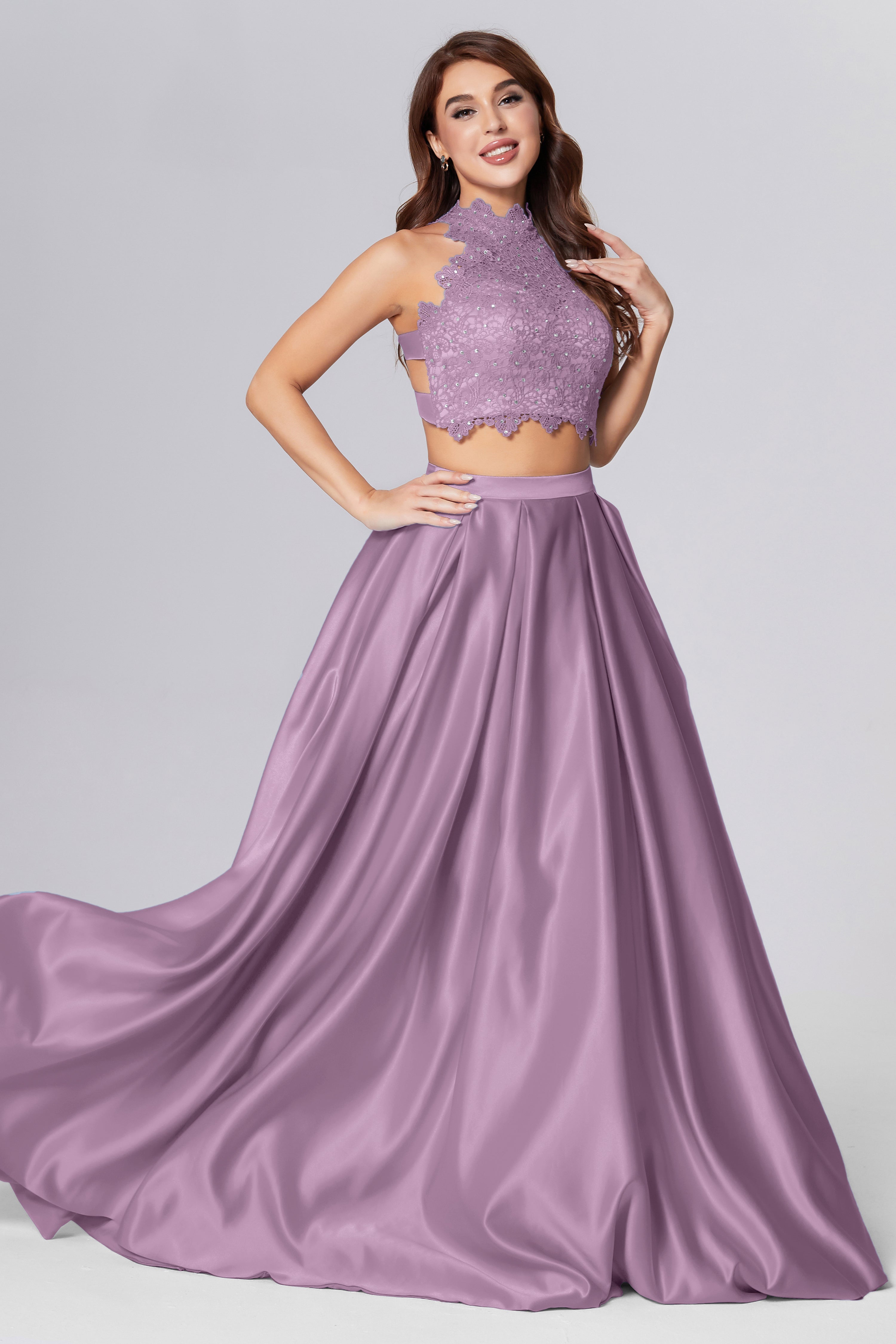 Halter 2-Piece Sleeveless Prom Dresses