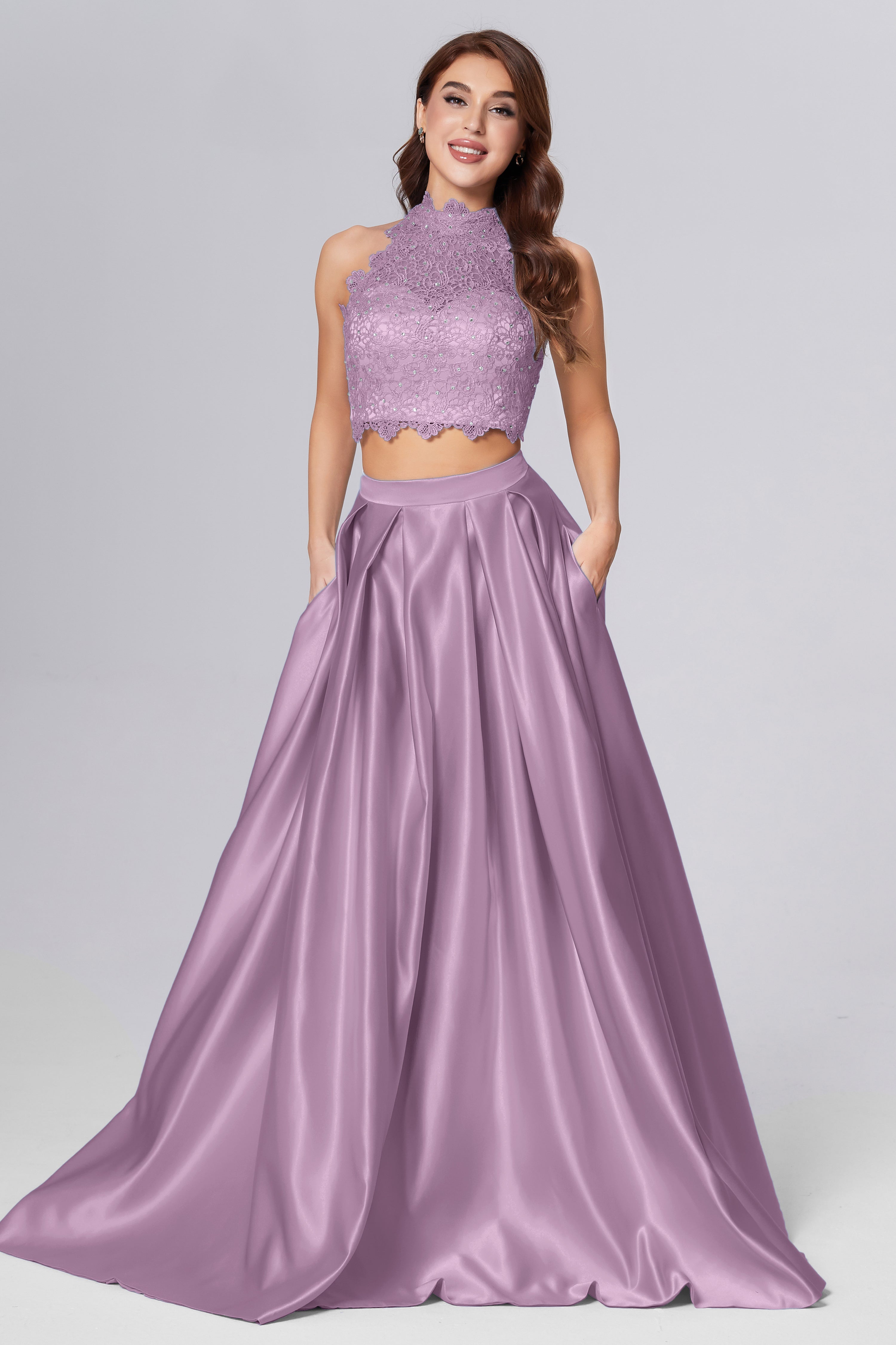 Halter 2-Piece Sleeveless Prom Dresses