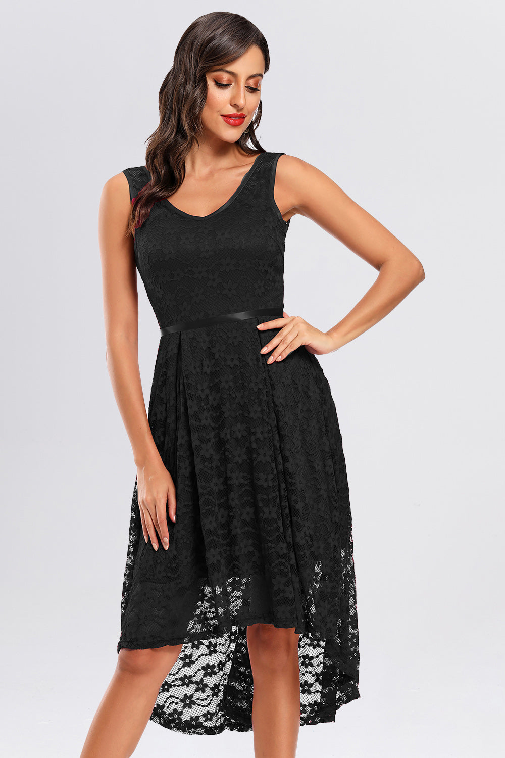 Black lace dress spaghetti strap hot sale