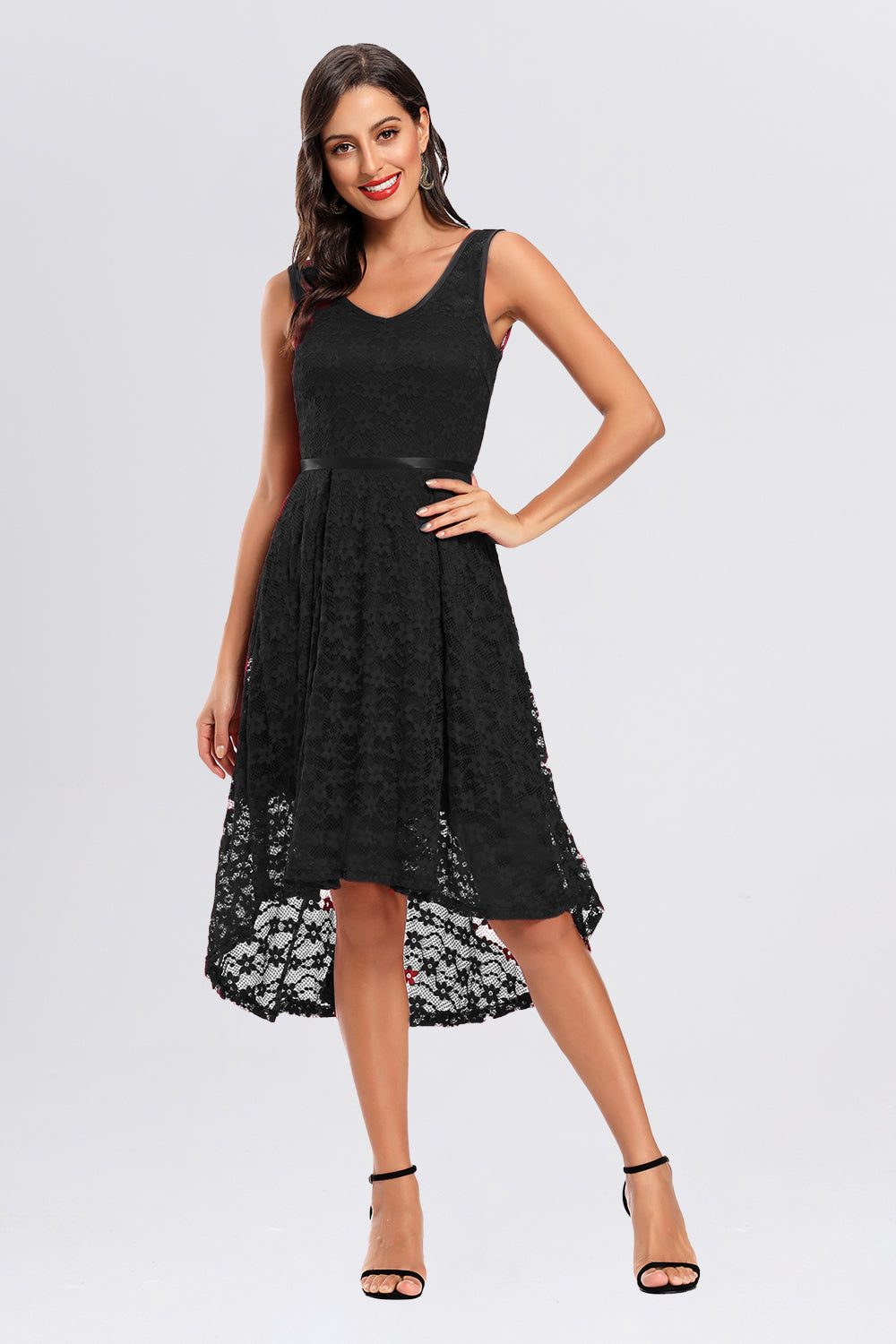 Black high low lace dress online