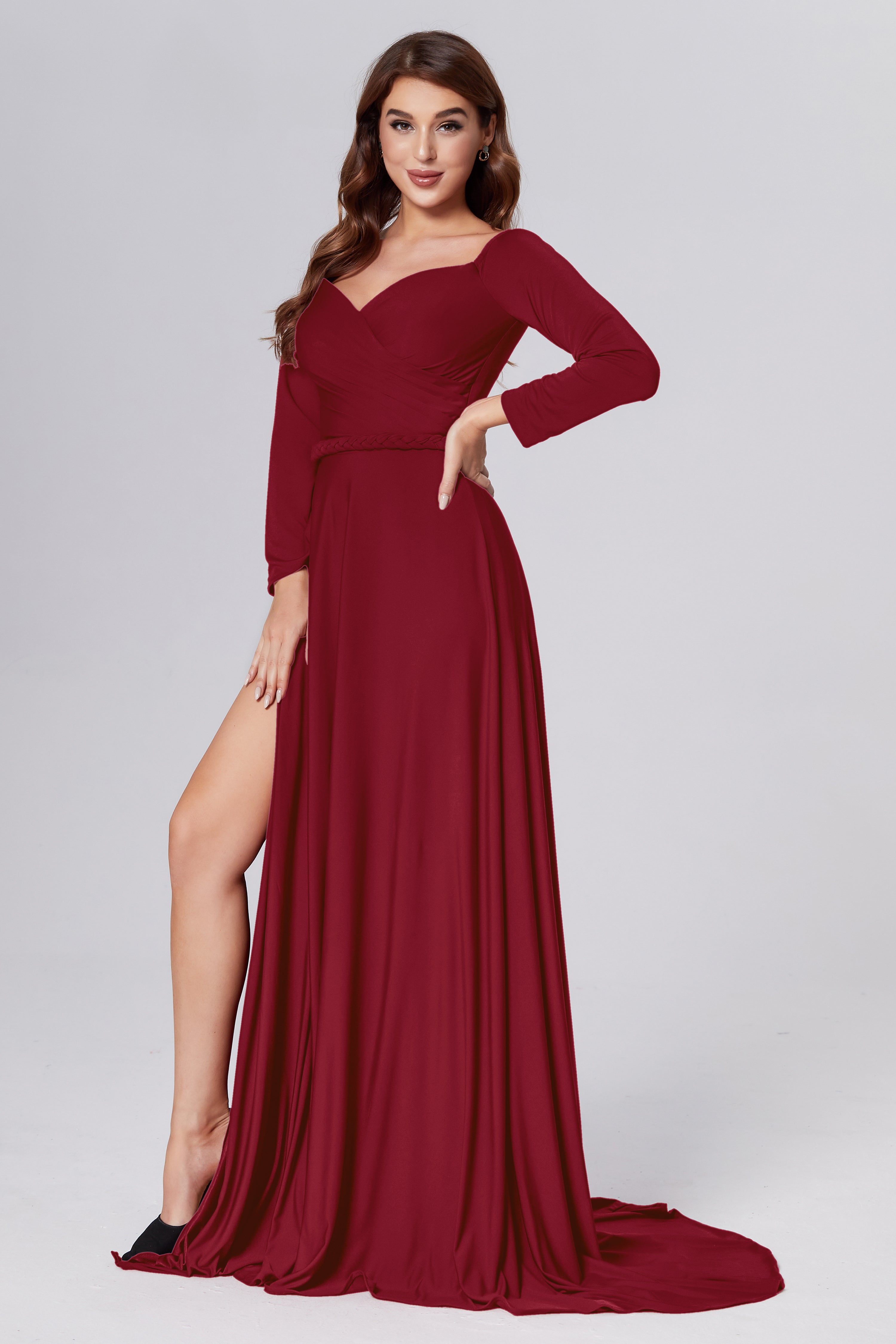 Long Sleeve Sweetheart  Prom Dresses with Trailing