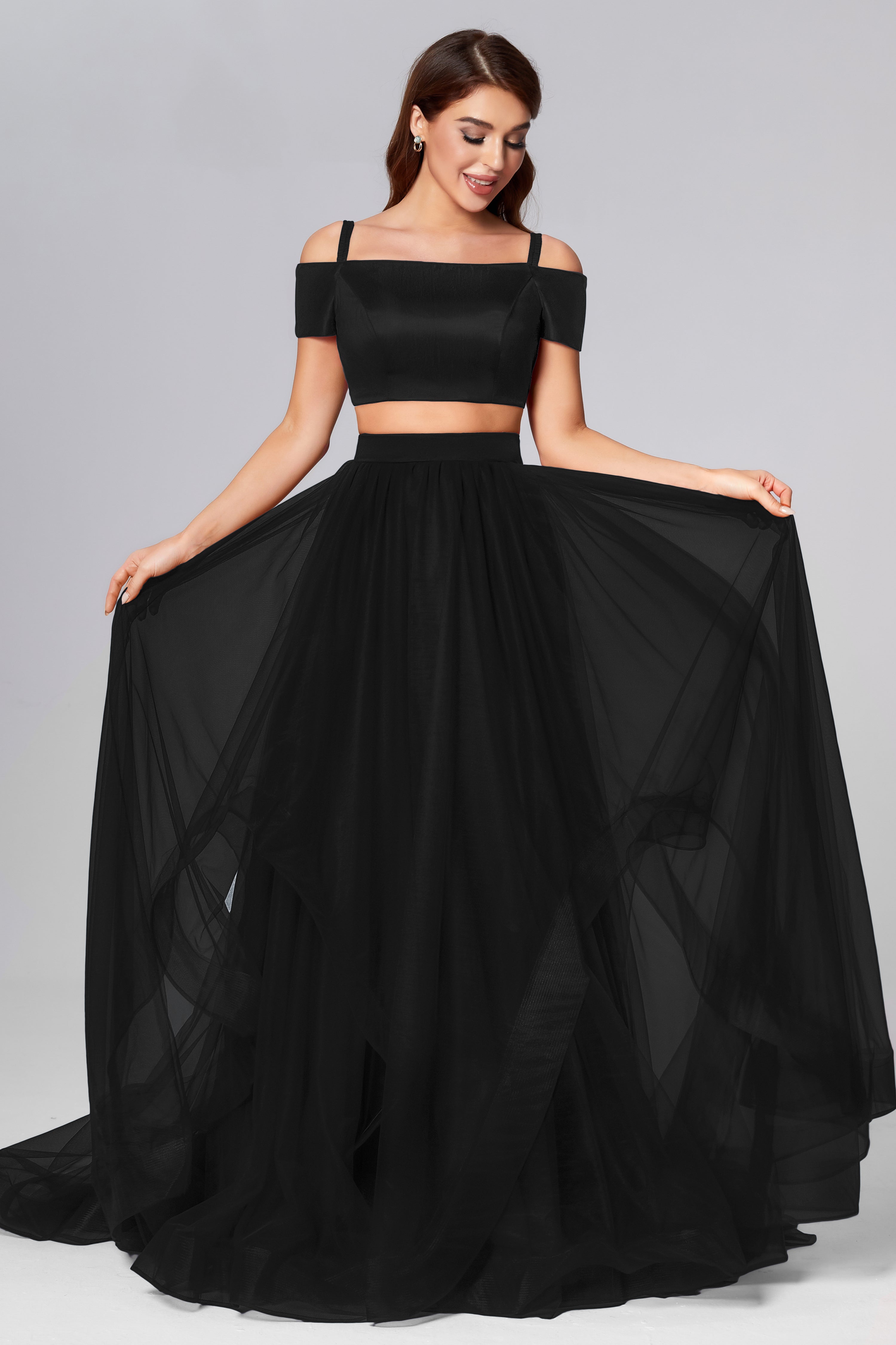 Off the Shoulder 2-Piece Prom Dresses