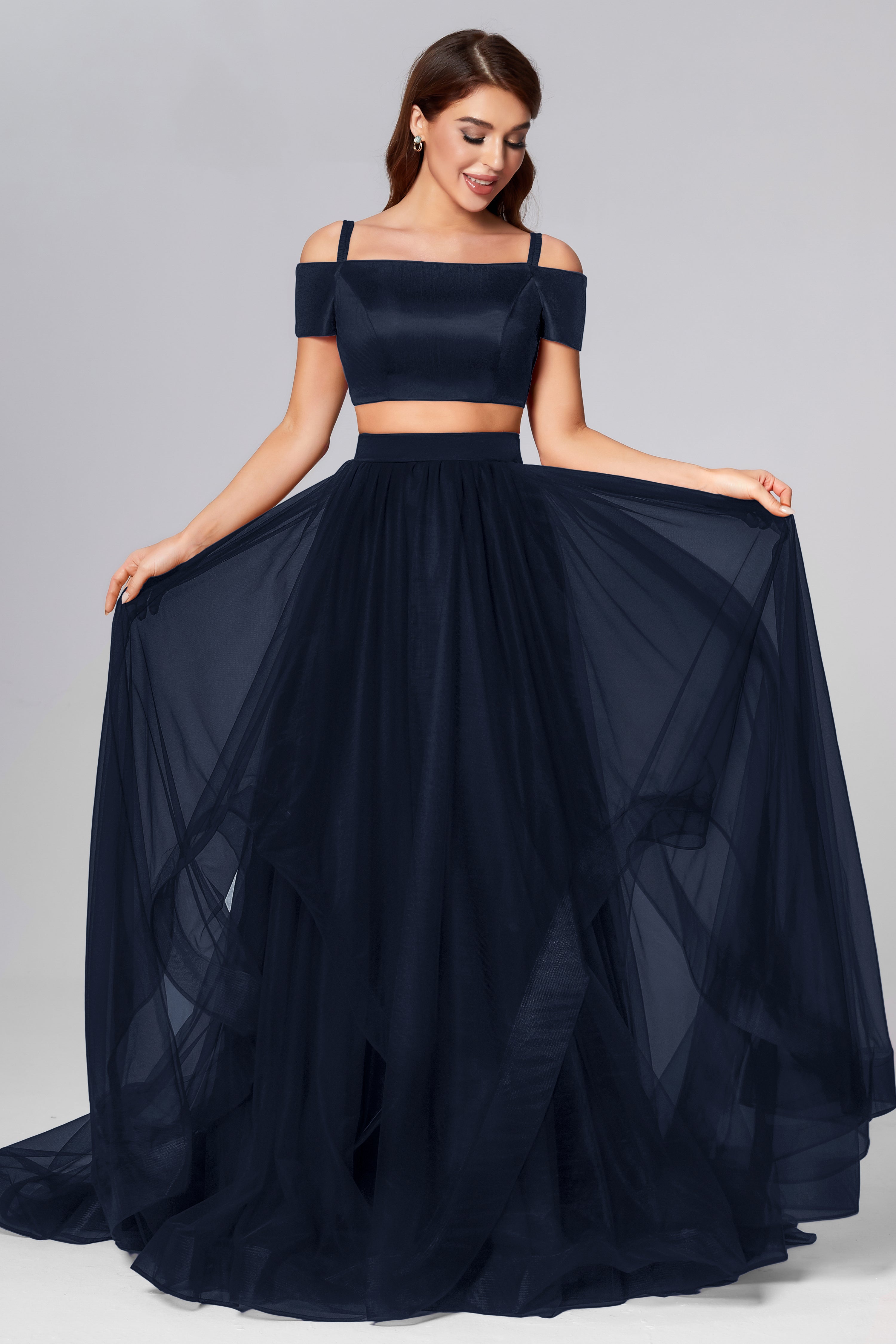 Off the Shoulder 2-Piece Prom Dresses