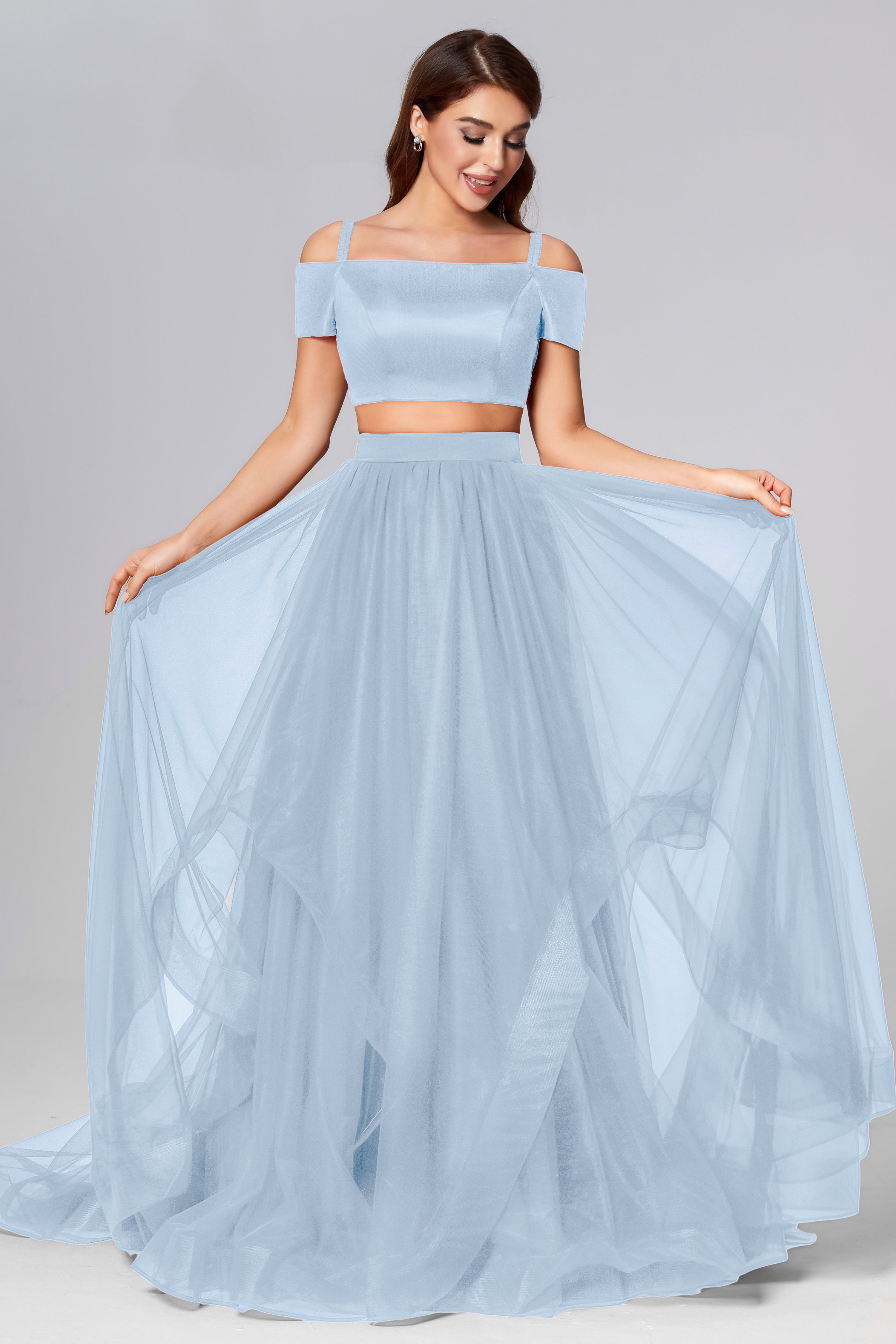 Off the Shoulder 2-Piece Prom Dresses