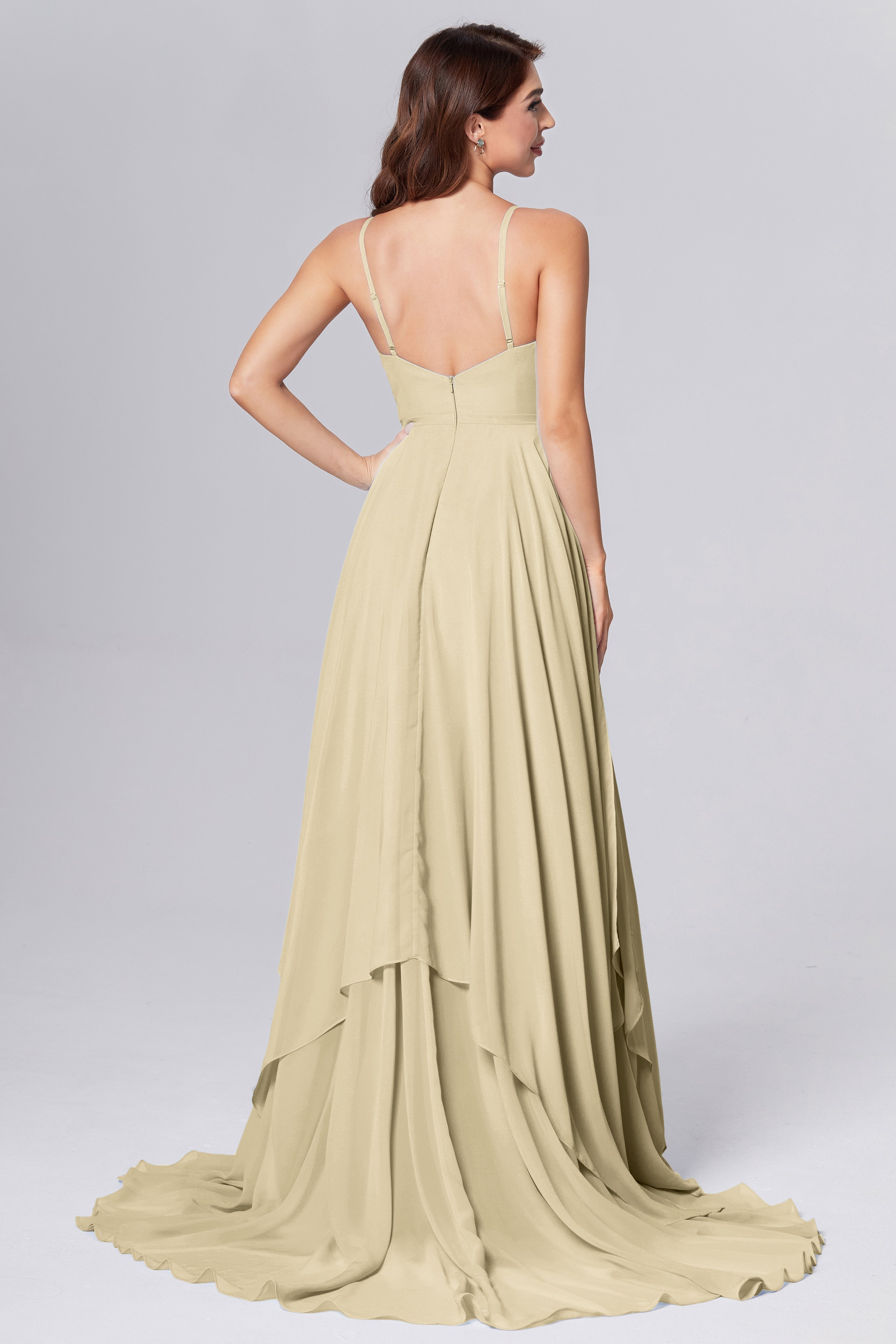 Pleating Chiffon Prom Dresses with Trailing