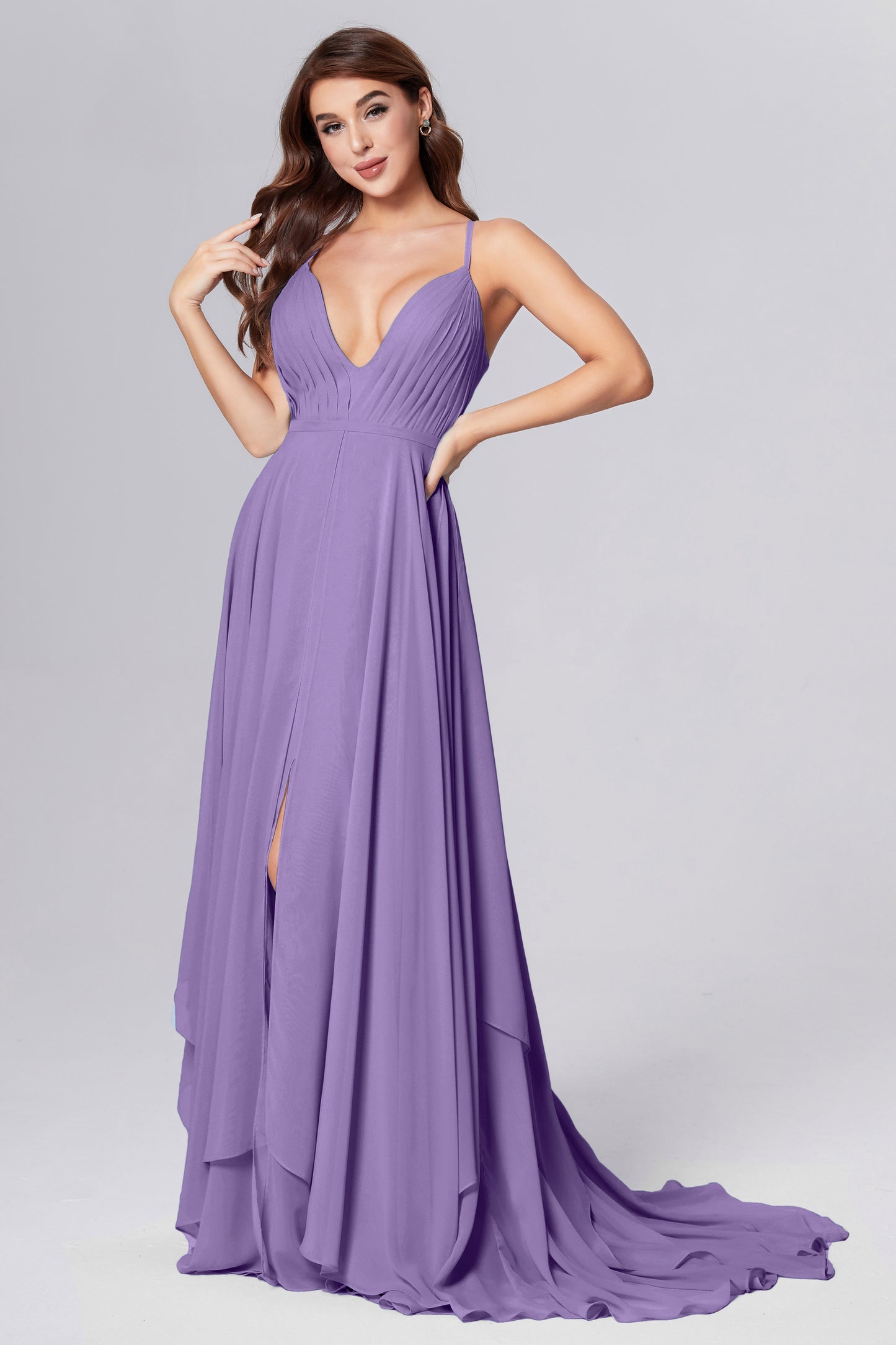 Pleating Chiffon Prom Dresses with Trailing