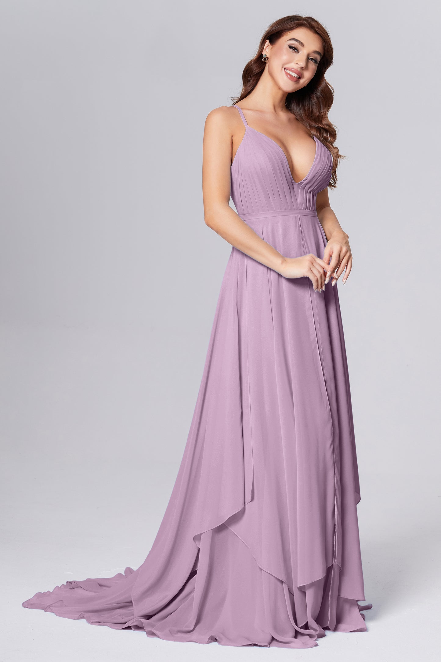 Pleating Chiffon Prom Dresses with Trailing