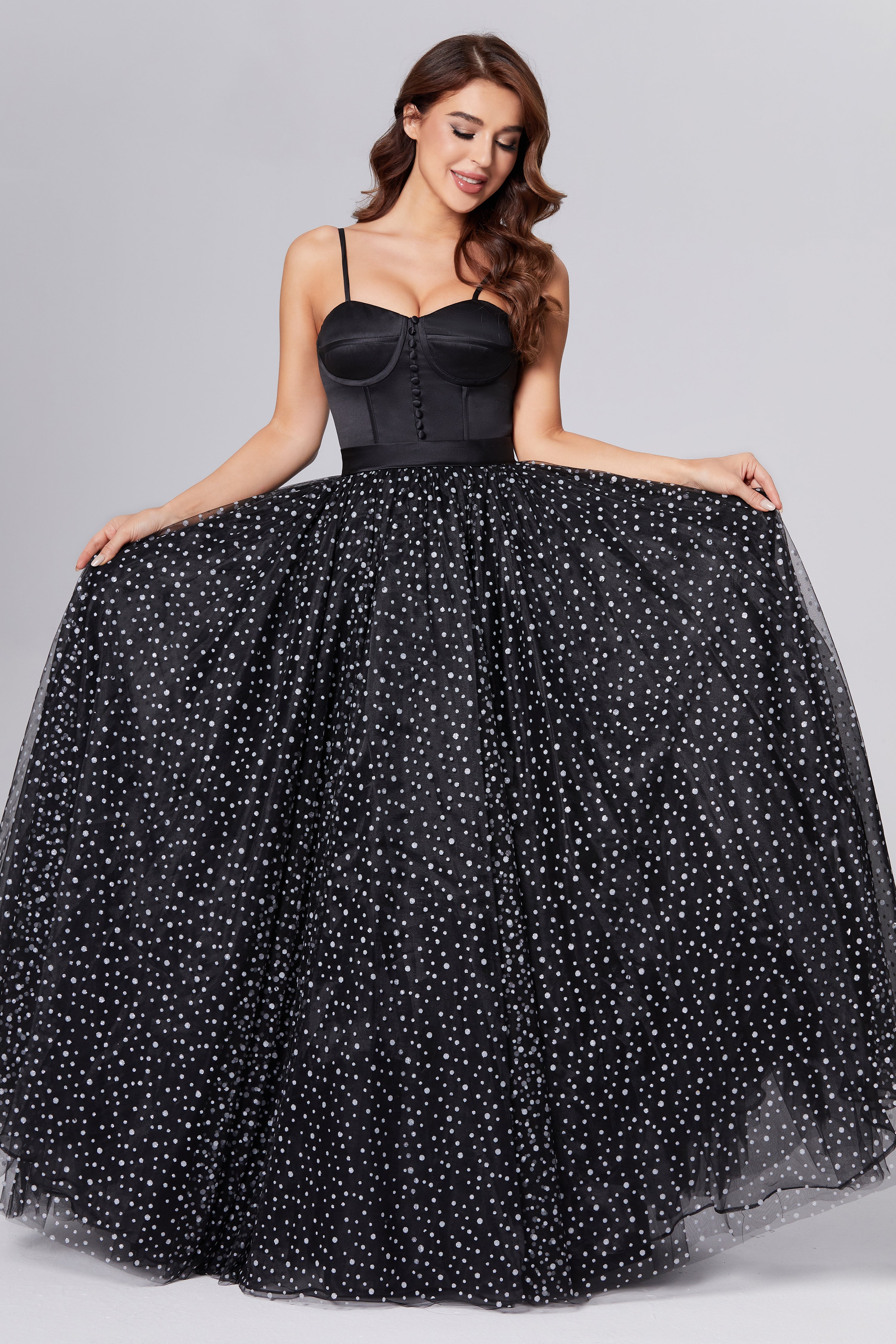 Polka Dots Spaghetti Straps Prom Dresses