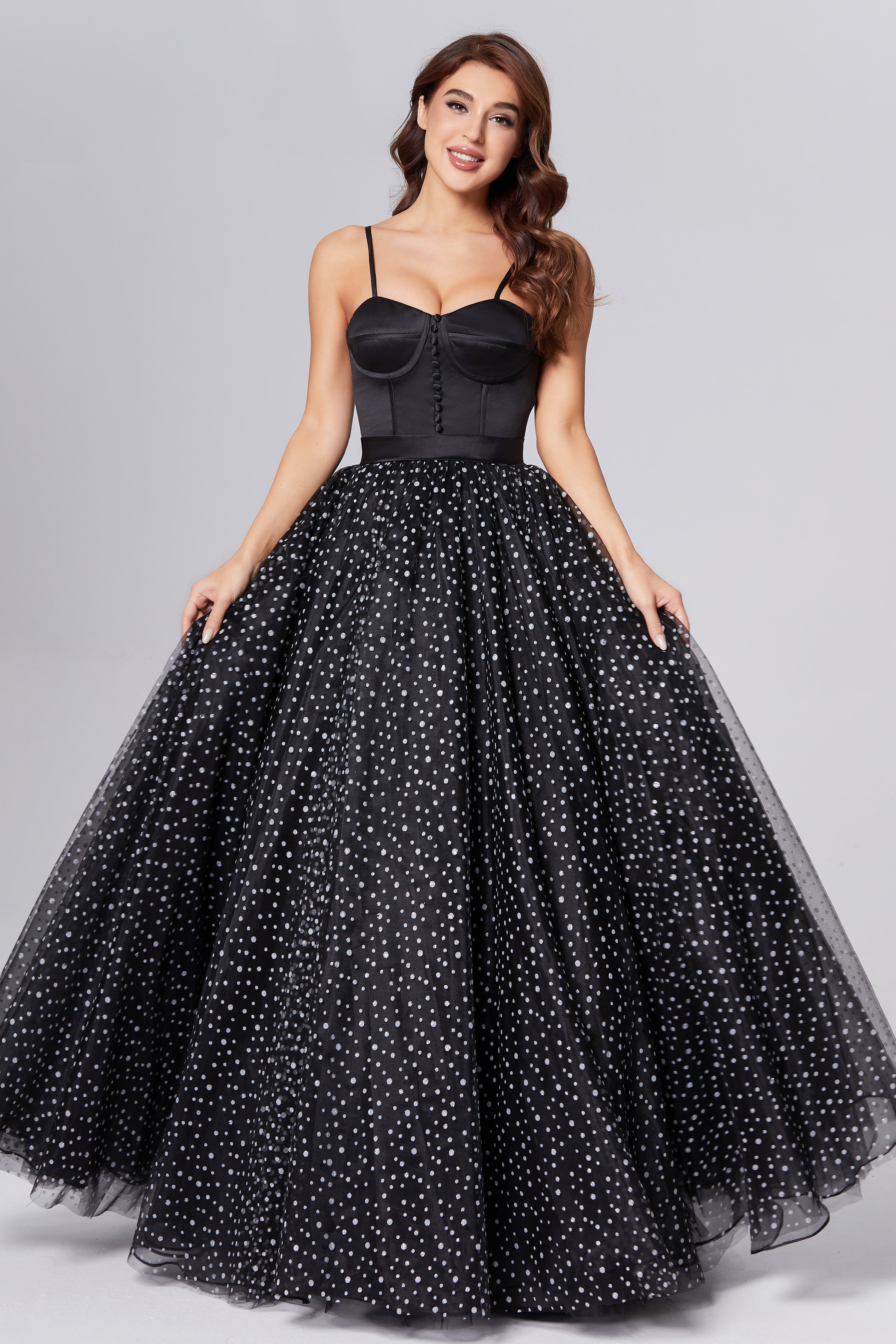 Polka Dots Spaghetti Straps Prom Dresses