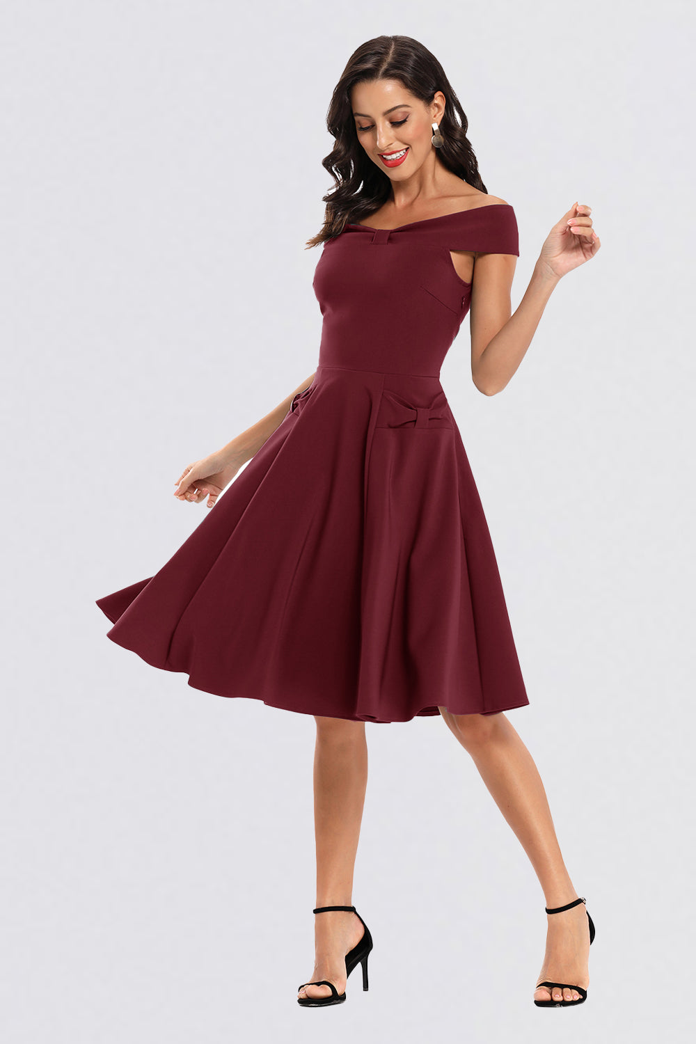 Satin Sleeveless Off the Shoulder Vintage Dresses