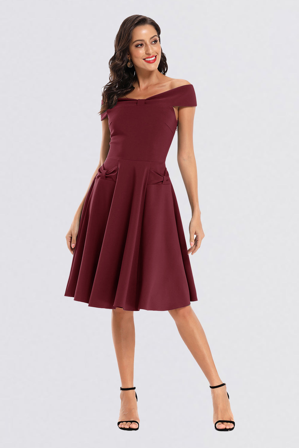 Satin Sleeveless Off the Shoulder Vintage Dresses