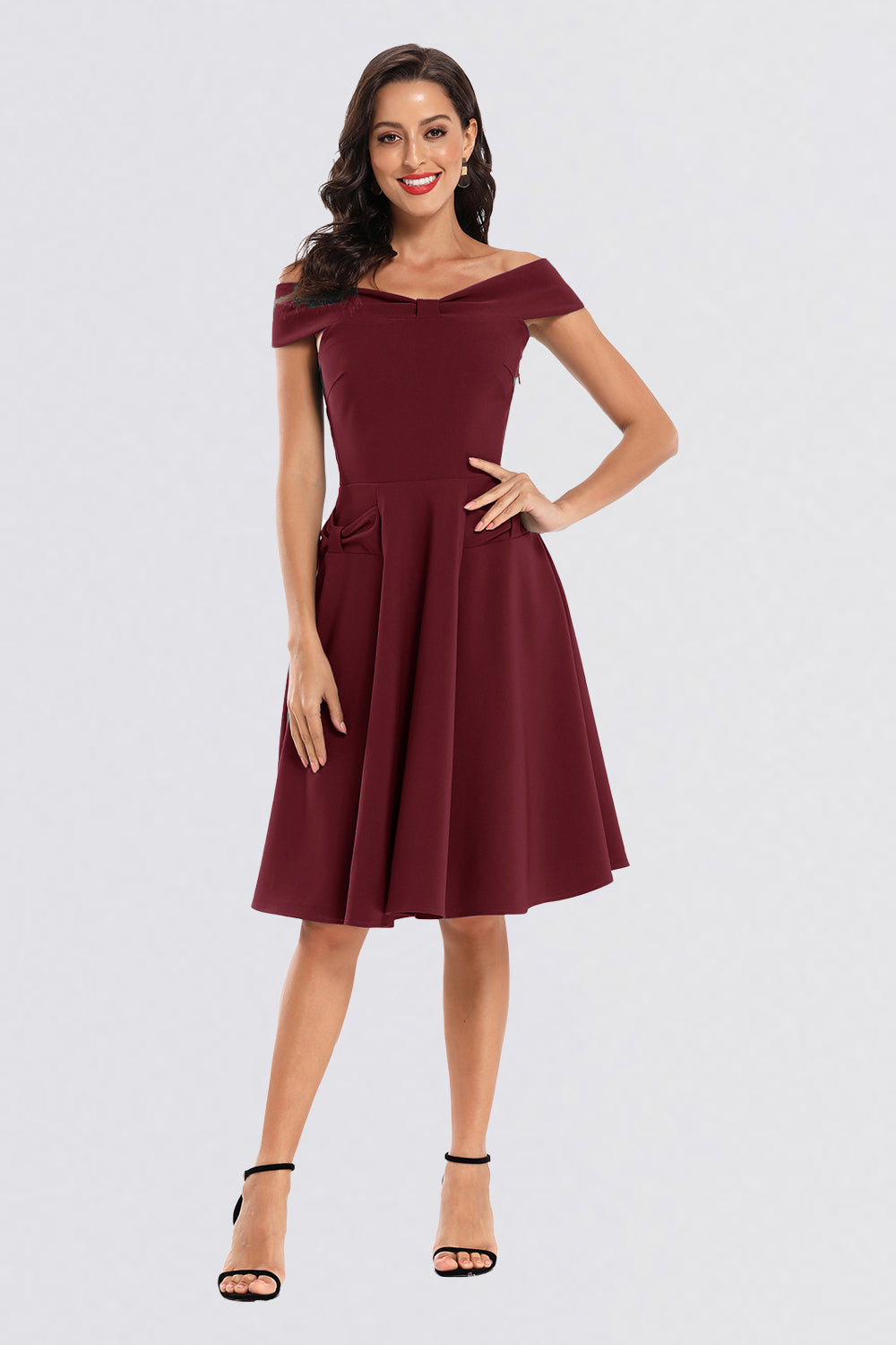 Satin Sleeveless Off the Shoulder Vintage Dresses
