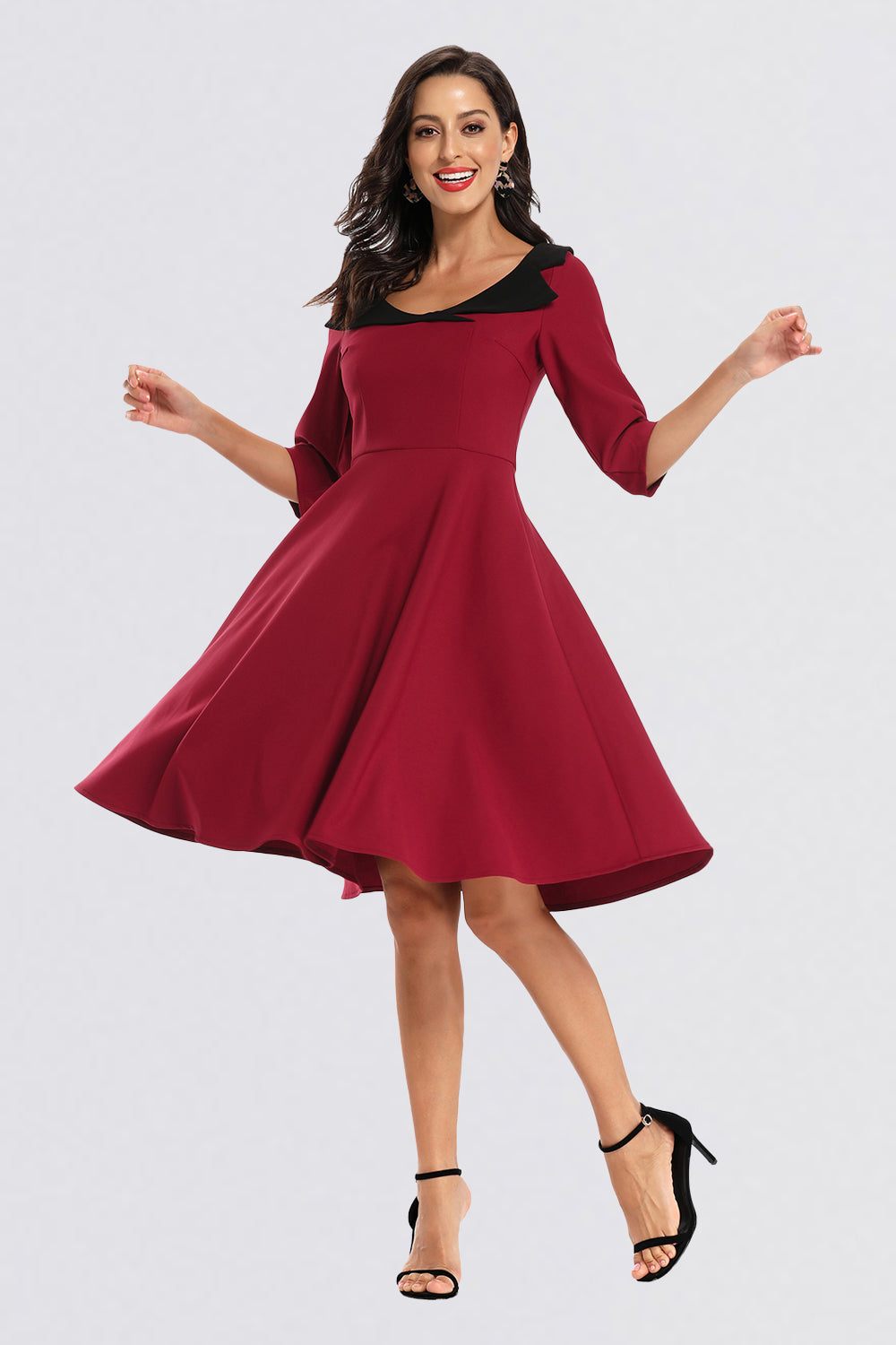 Scoop Zipper Half Sleeve Vintage Dresses