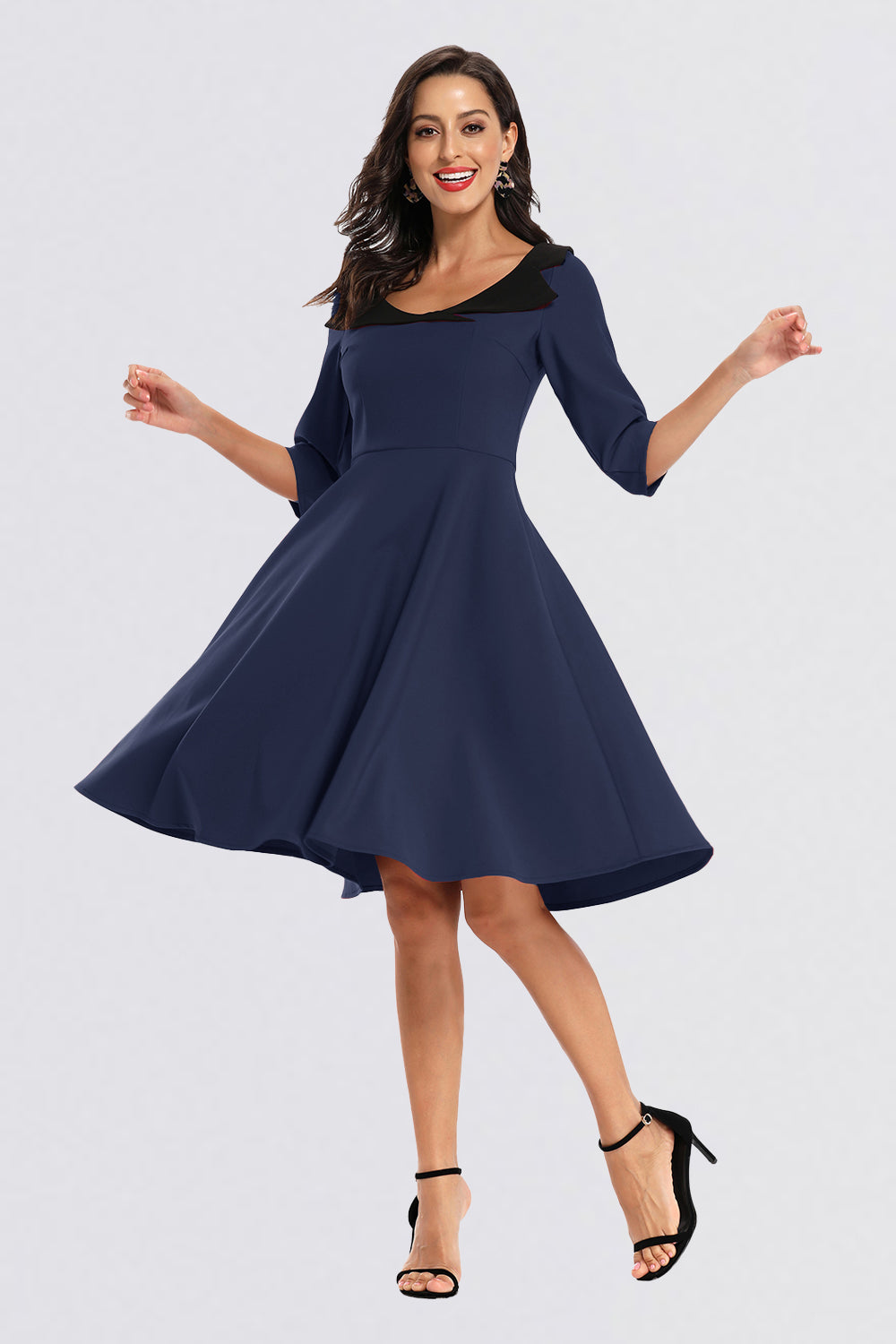 Scoop Zipper Half Sleeve Vintage Dresses