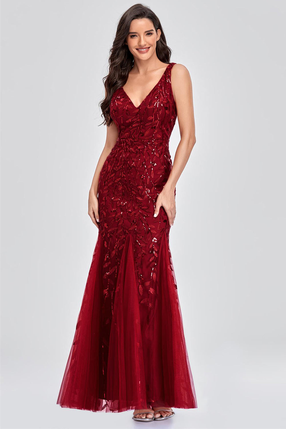 Sexy V-neck Appliques Prom Dresses with Beading