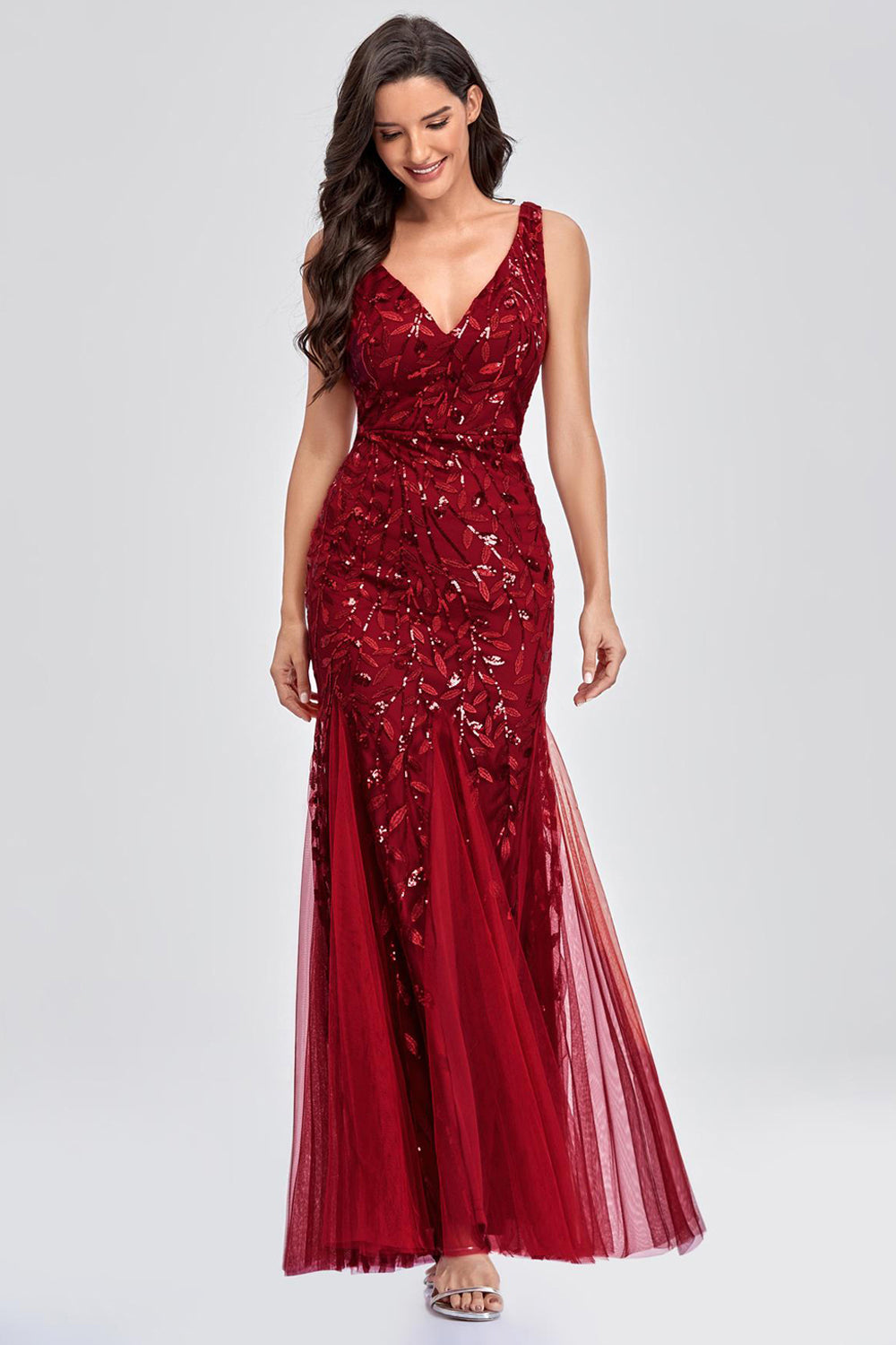 Sexy V-neck Appliques Prom Dresses with Beading