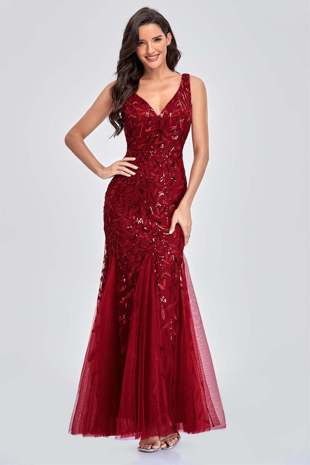 Sexy V-neck Appliques Prom Dresses with Beading